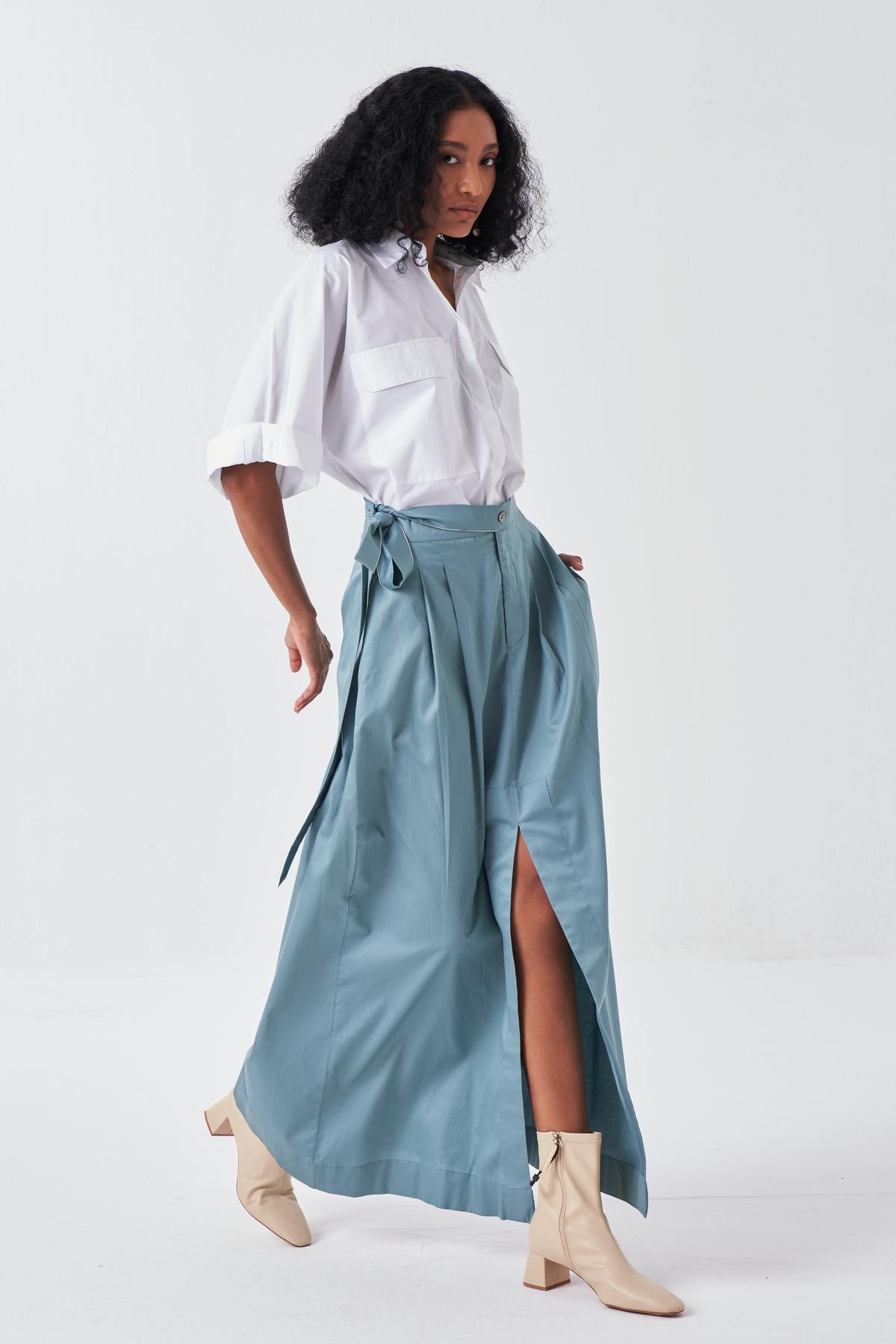 Niagra Blue Front Slit Skirt