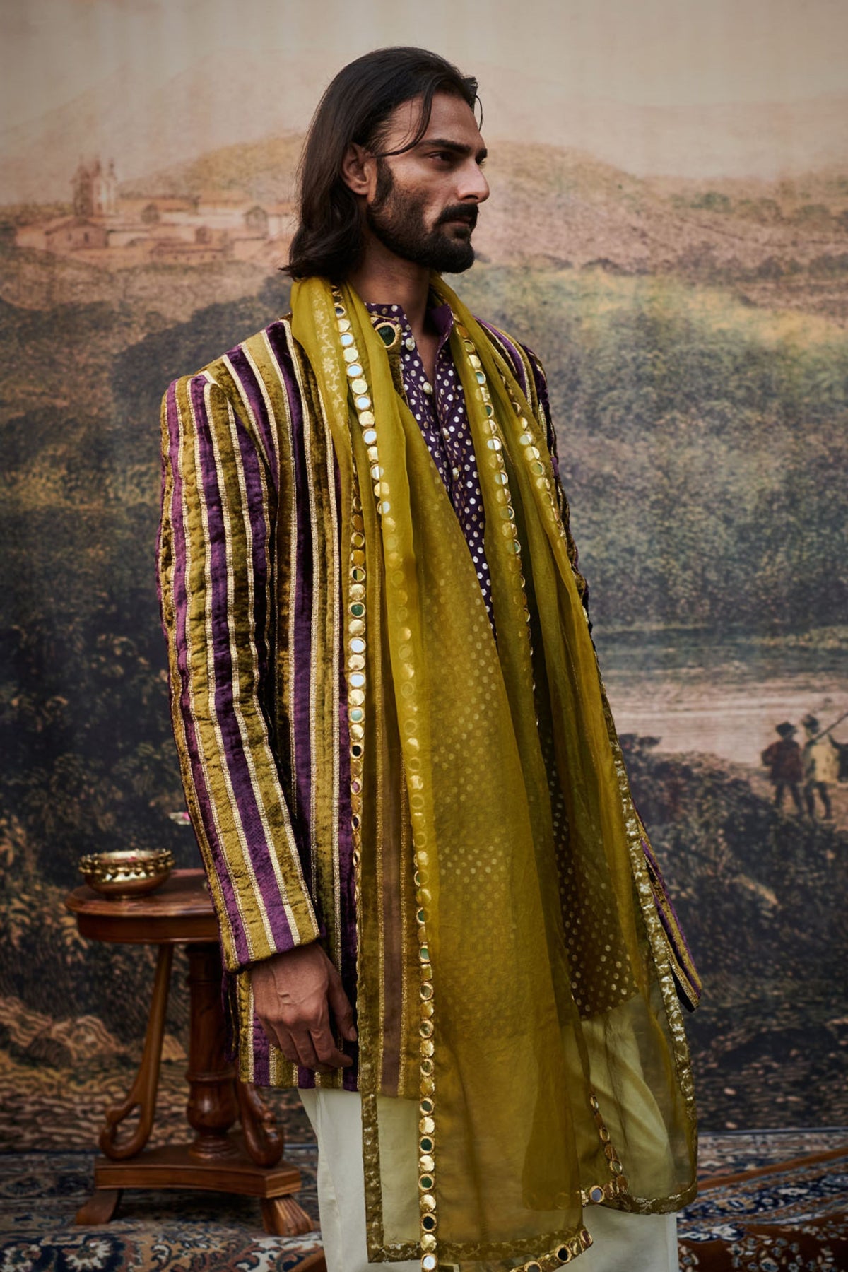 Varn-harit Makhmal Sherwani Set