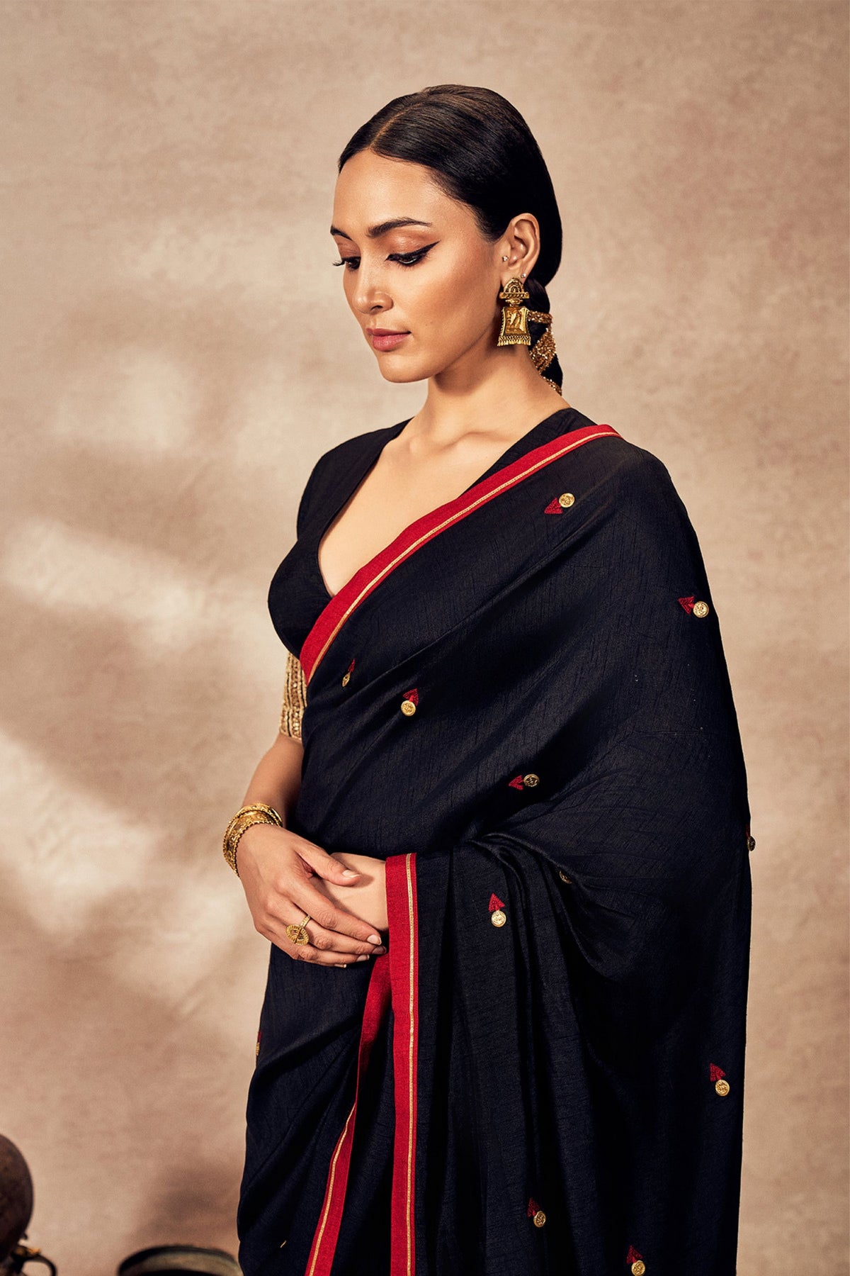 Black Coin Work Saree