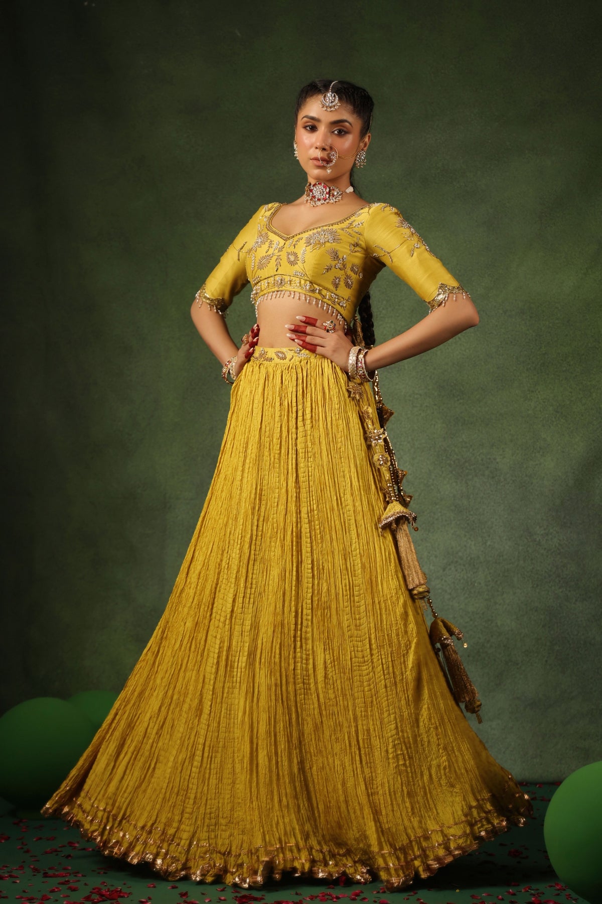 Yellow Zardosi Phool Lehenga Set