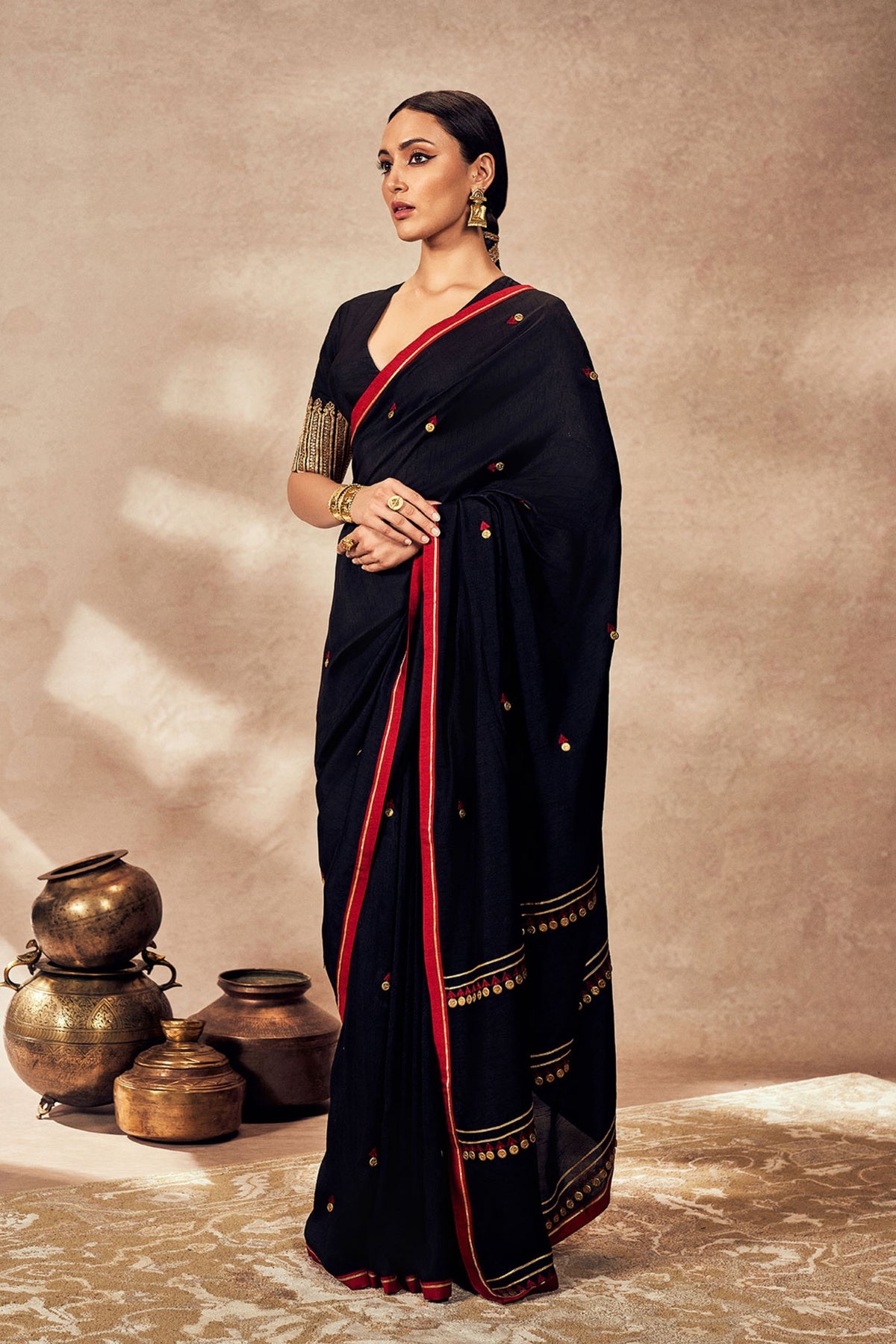 Black Coin Work Saree