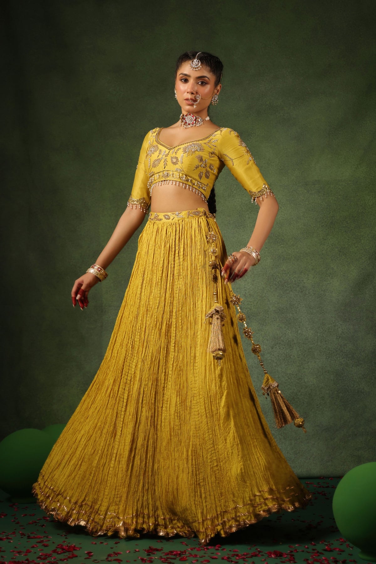 Yellow Zardosi Phool Lehenga Set