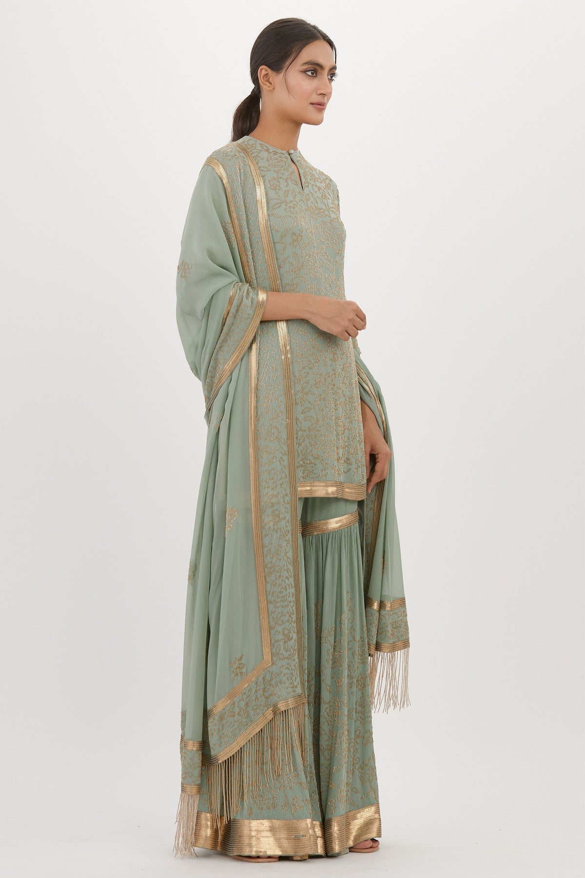 Sea Green Cutdana Sharara Set