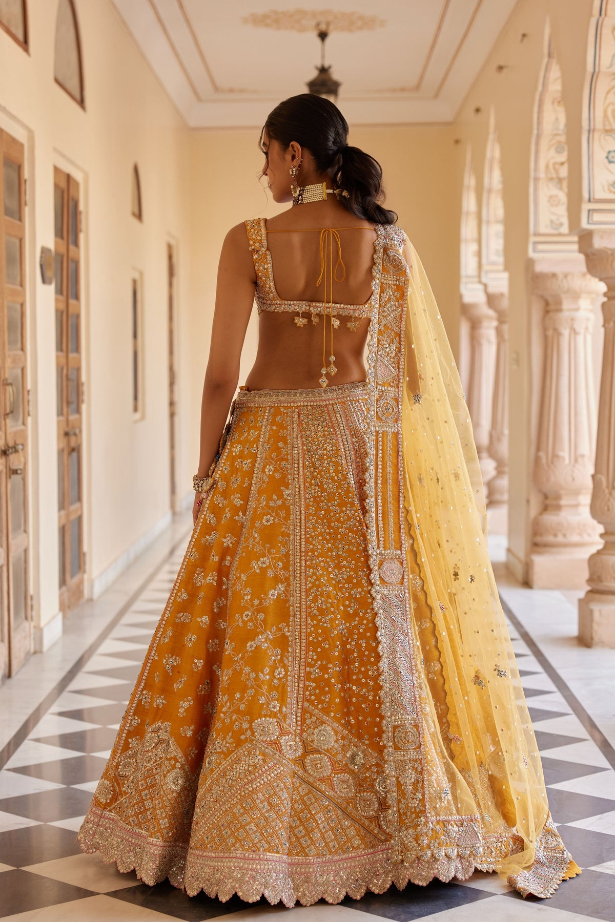 Orange Peel Embroidered Lehenga