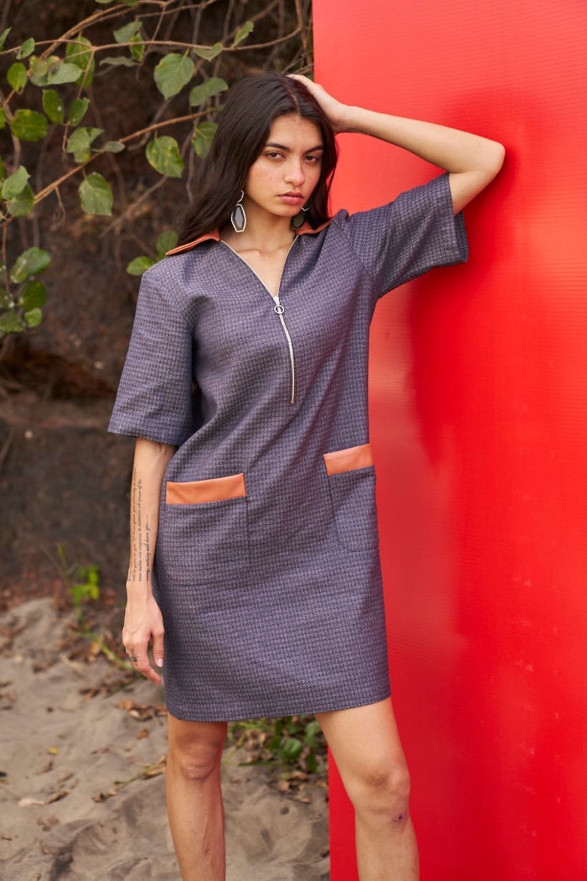 Indigo Jacquard Mini Dress