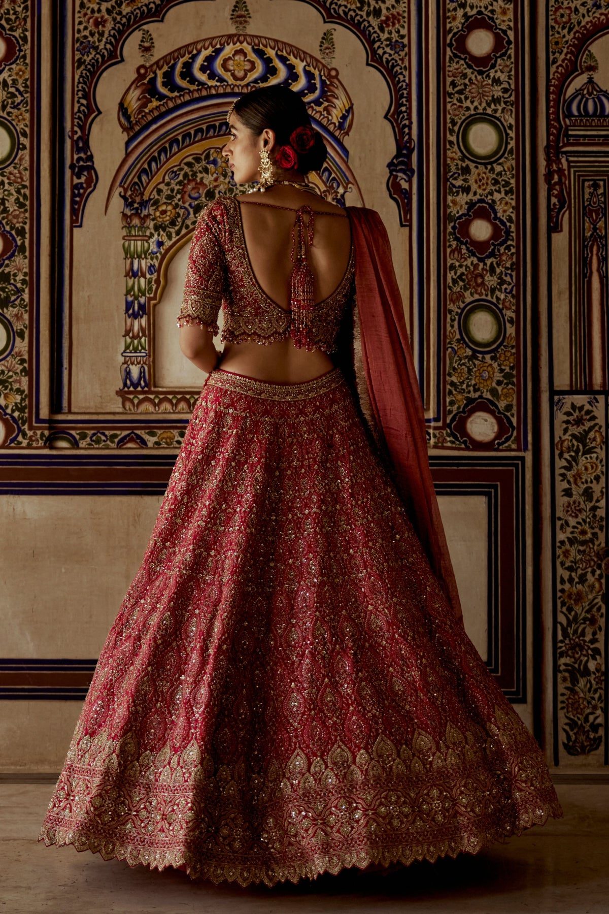 Red Embroidered Lehenga Set