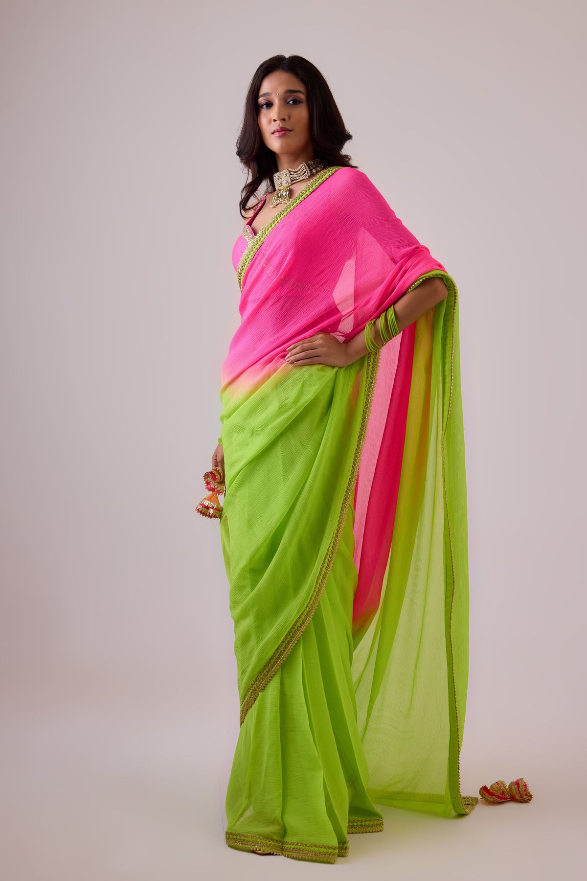 Totiya Lime Ombre Saree Set