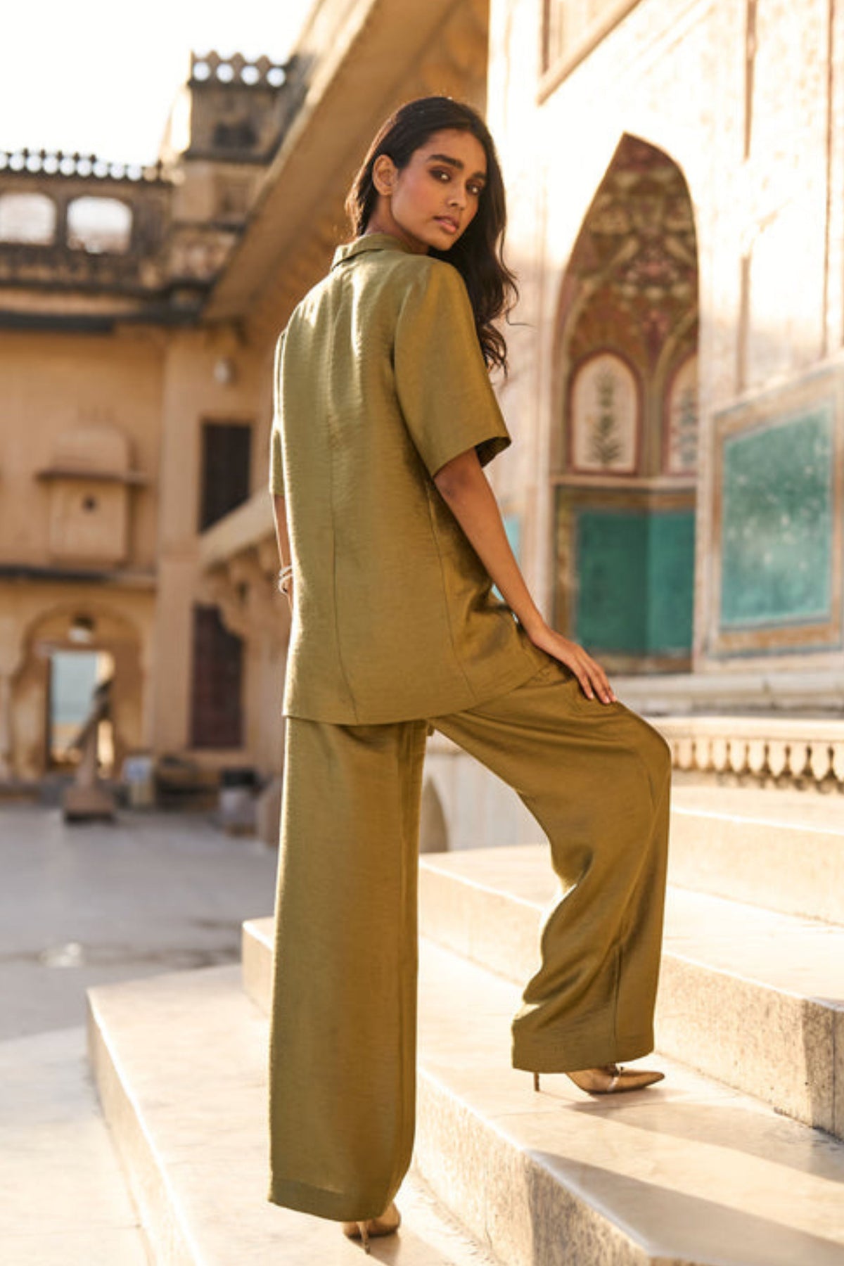 Olive Brocade Pant Suit