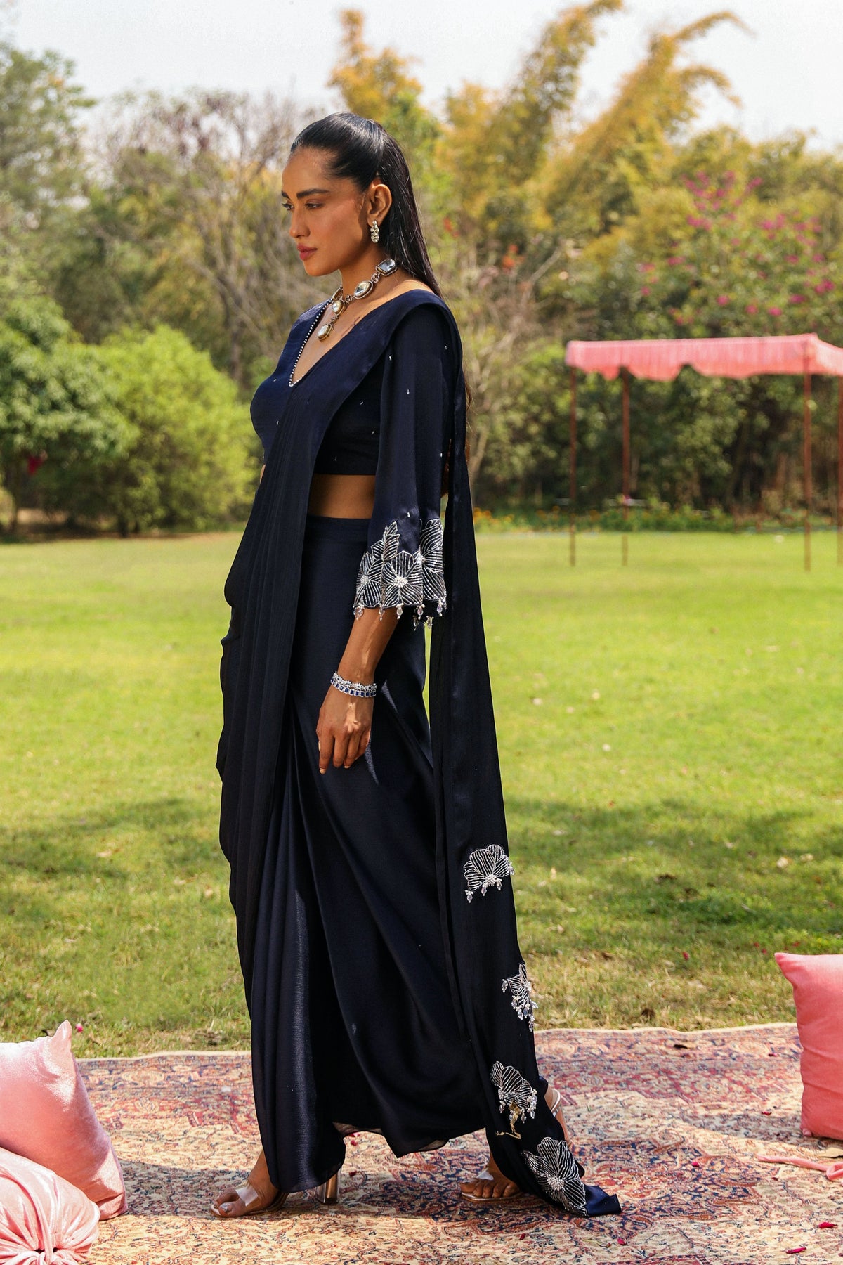 Dilbar Navy Blue Drape Saree