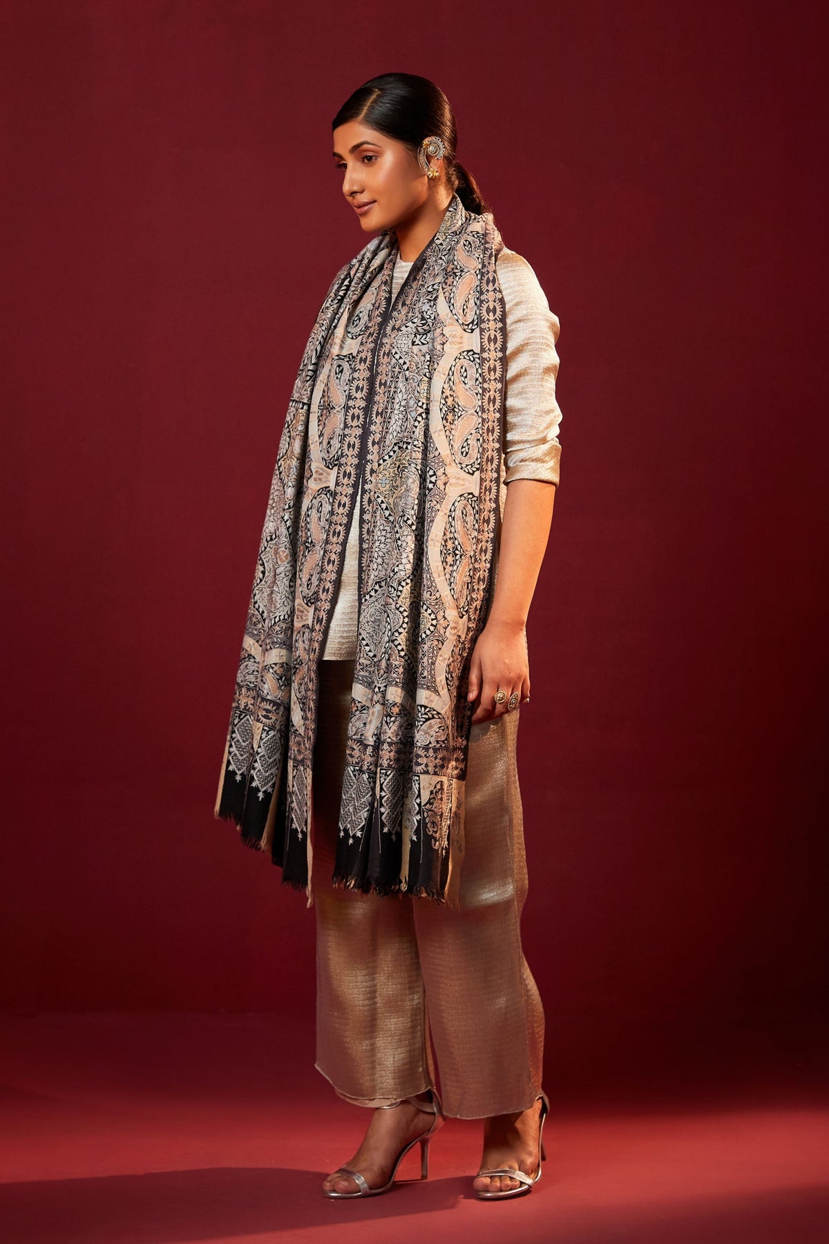 Gulzar Kalamkari Shawl in Multicolour