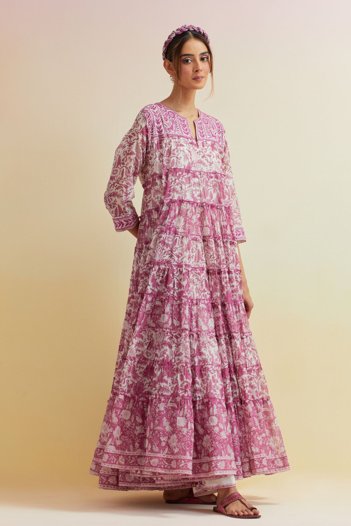 Pink Hand-block Printed Anarkali Set