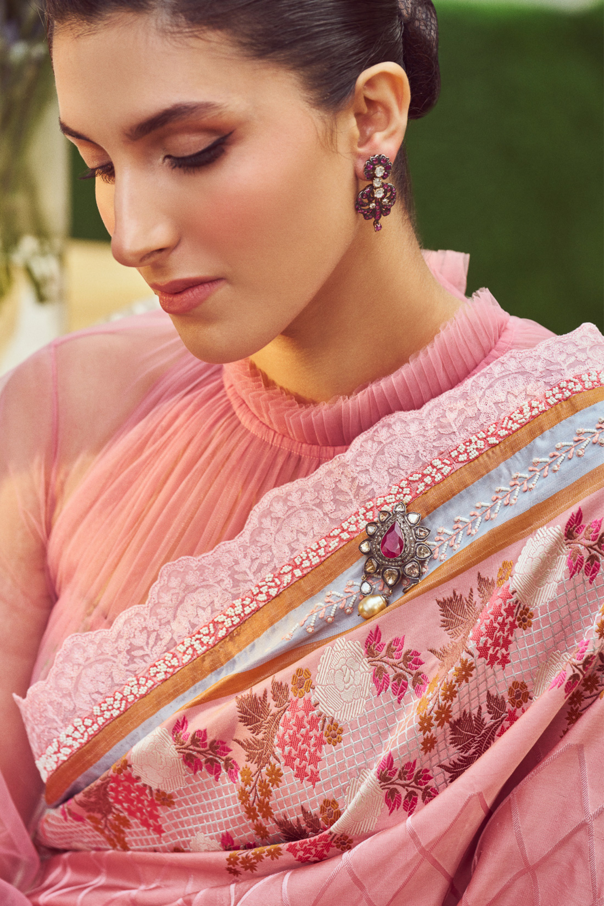 Rose Pink Meenakari Zari Handloom Sari