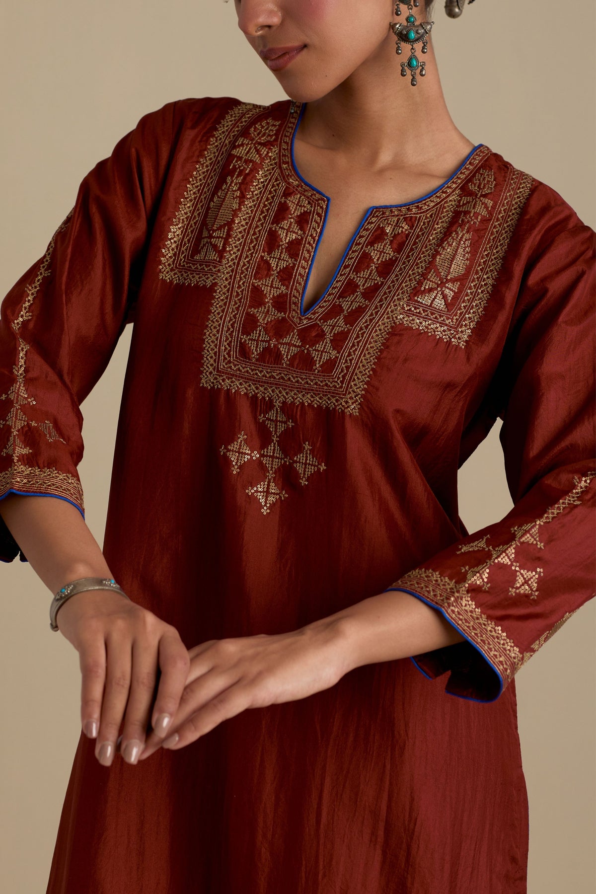 Maroon Silk Kurta Set