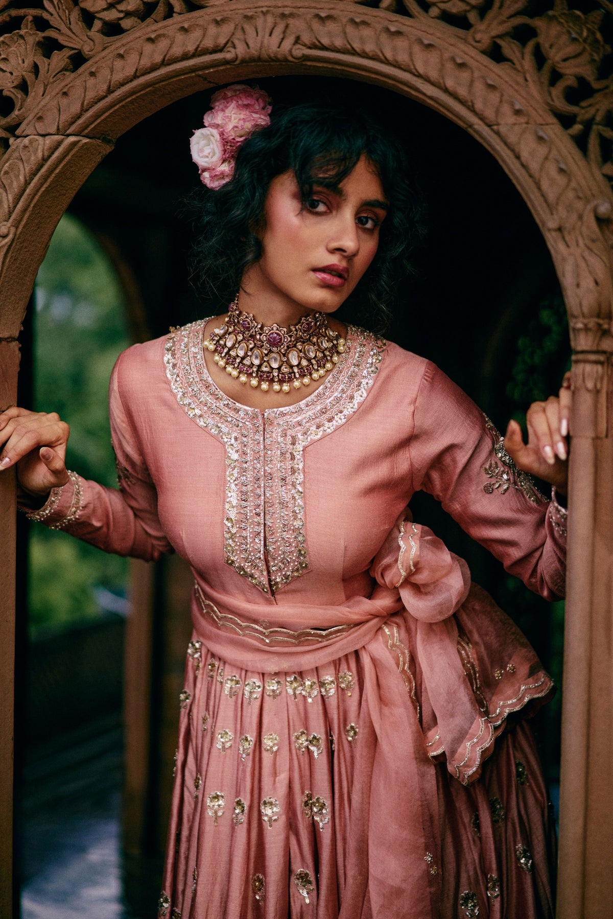 Soothing Onion Pink Kali Anarkali Set