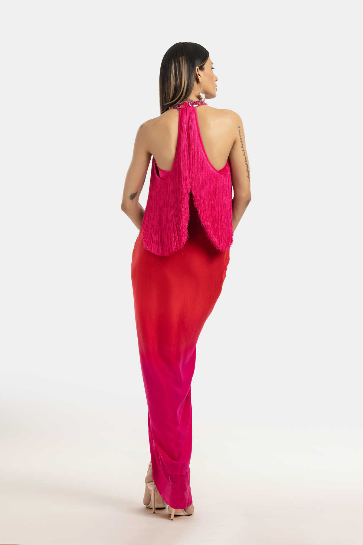 Red to Fuchsia Ombre Draped Skirt