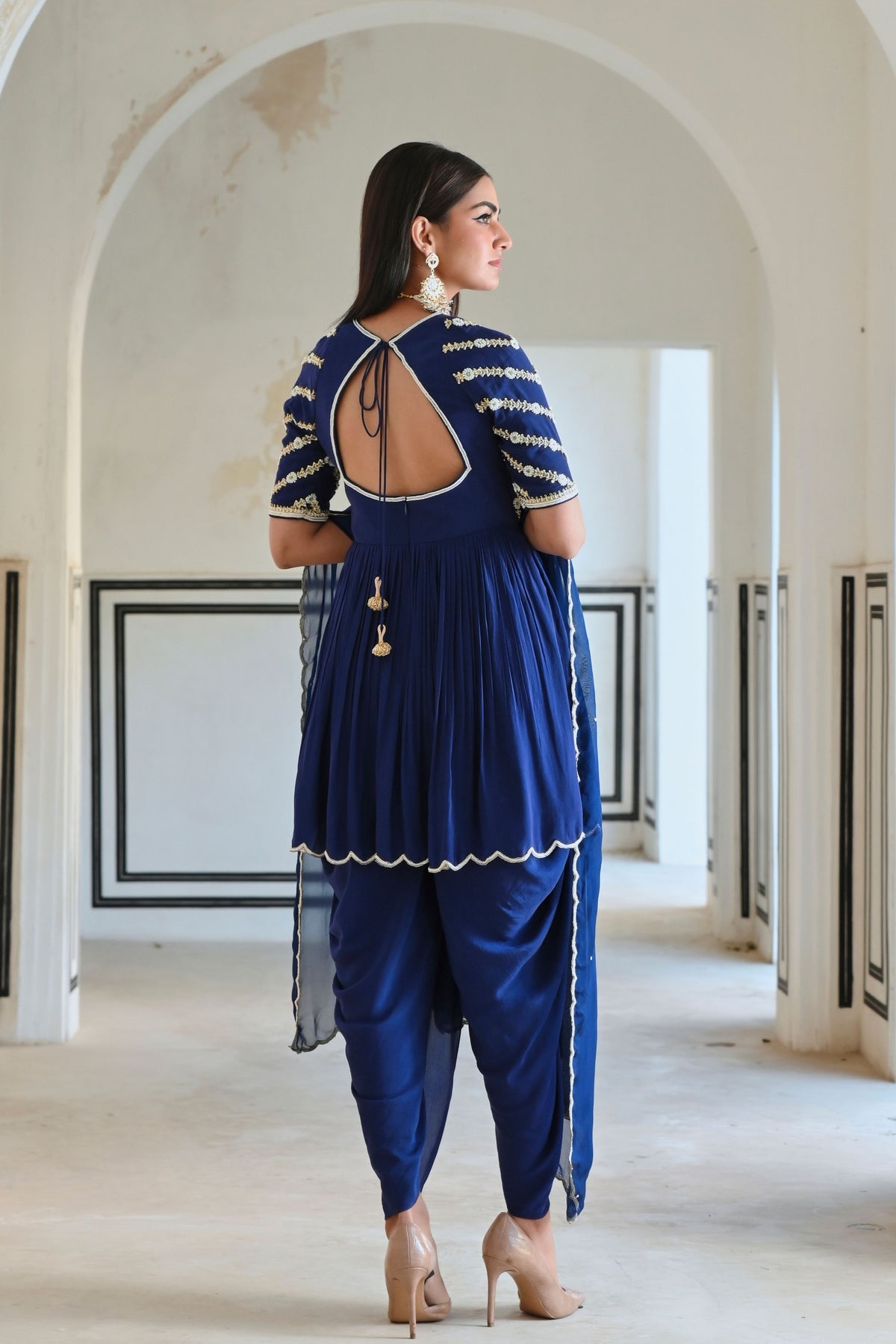 Royal Blue Embroidered Peplum Set