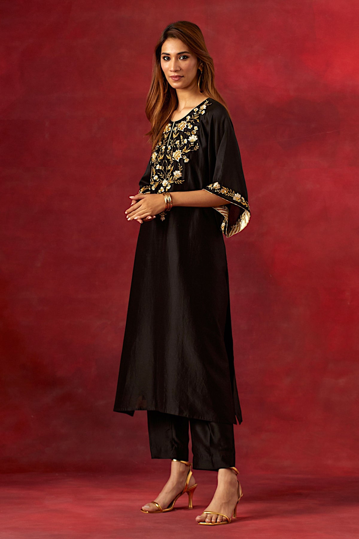 Black Embroidered Yoke Kurta Set