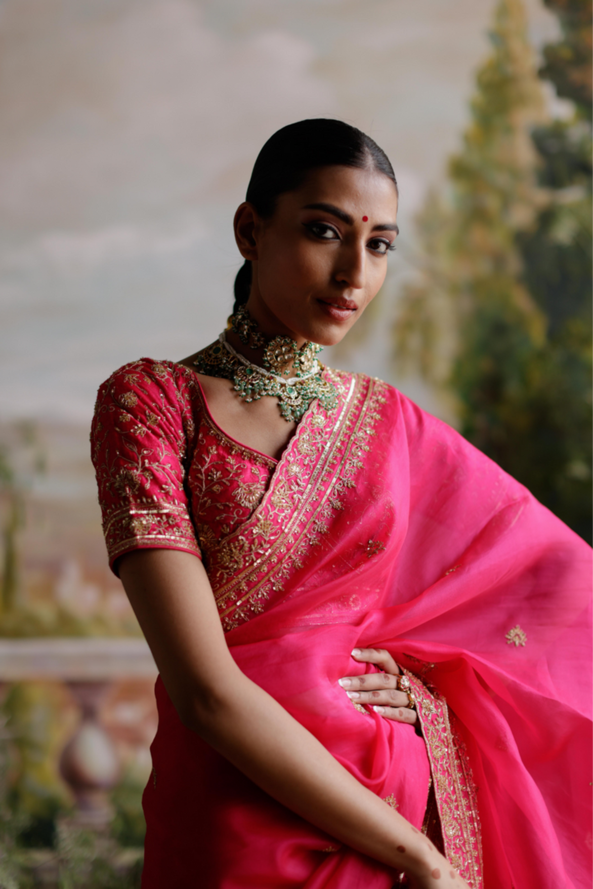 Hot Pink Organza Saree Set