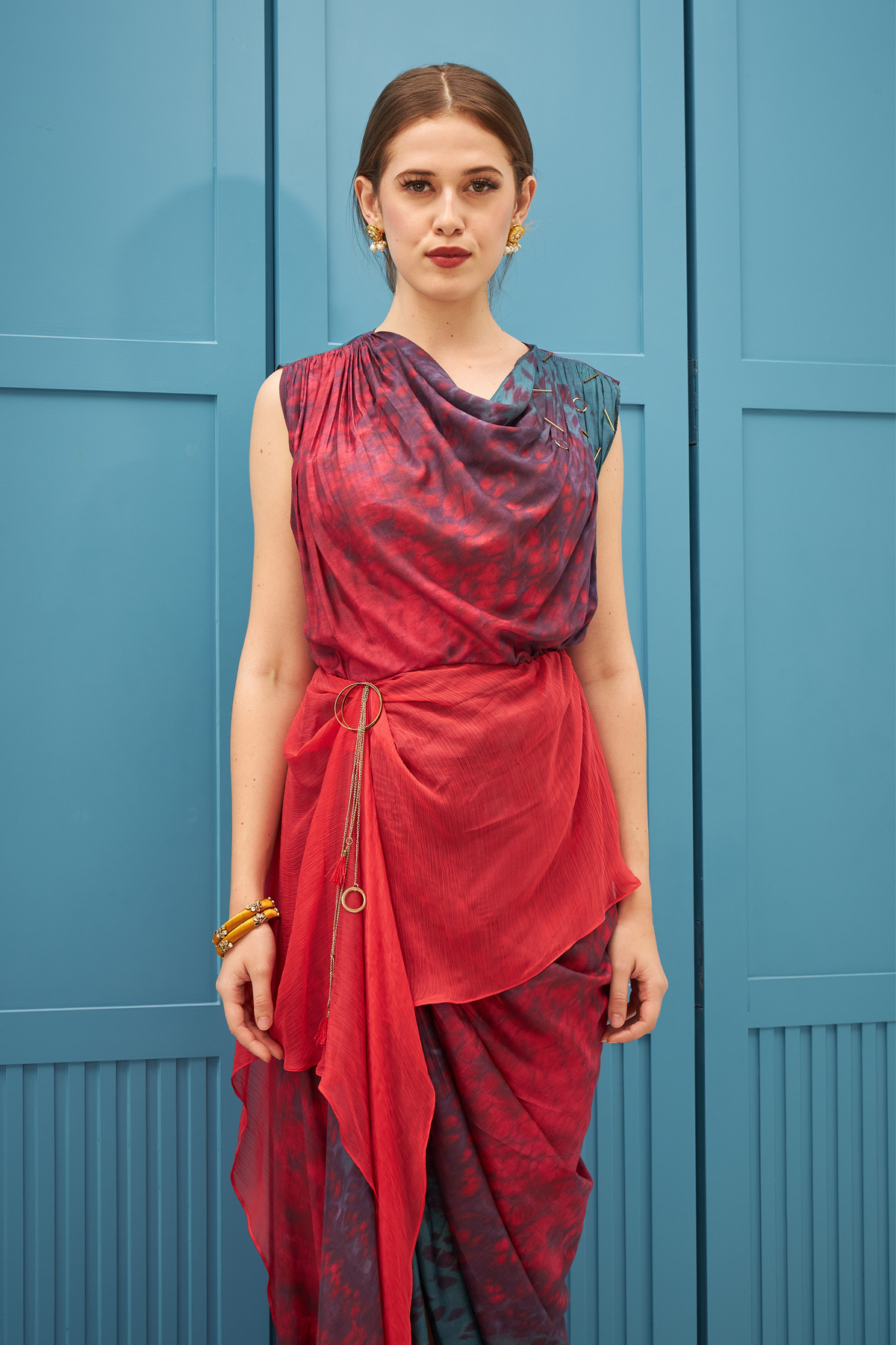 Hand Embellished Indo Western Draped Dress