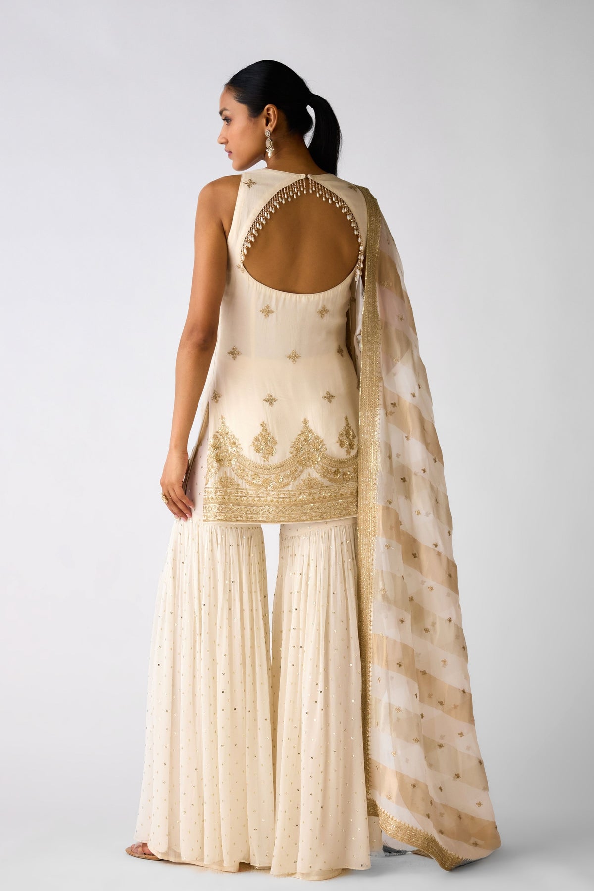 Ivory Embroidered Sharara Set