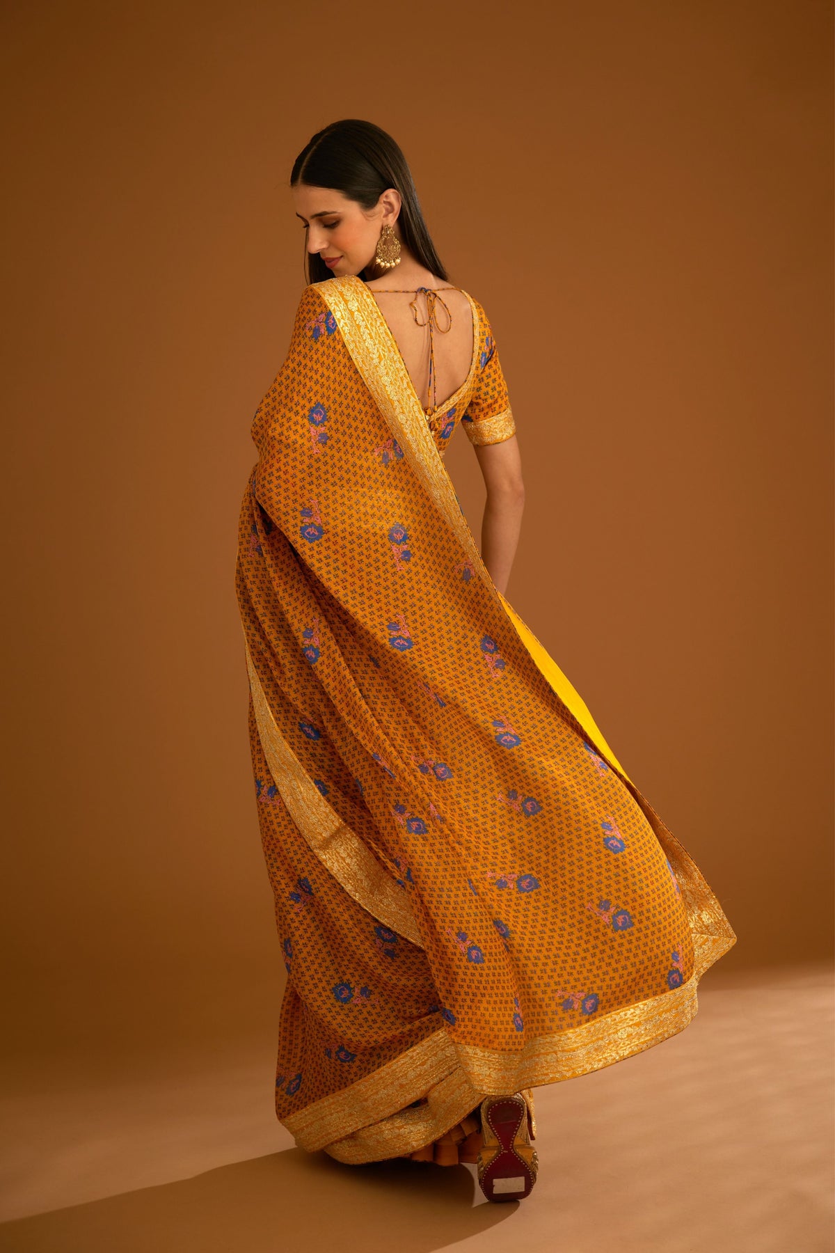 Mustard yellow Saree set