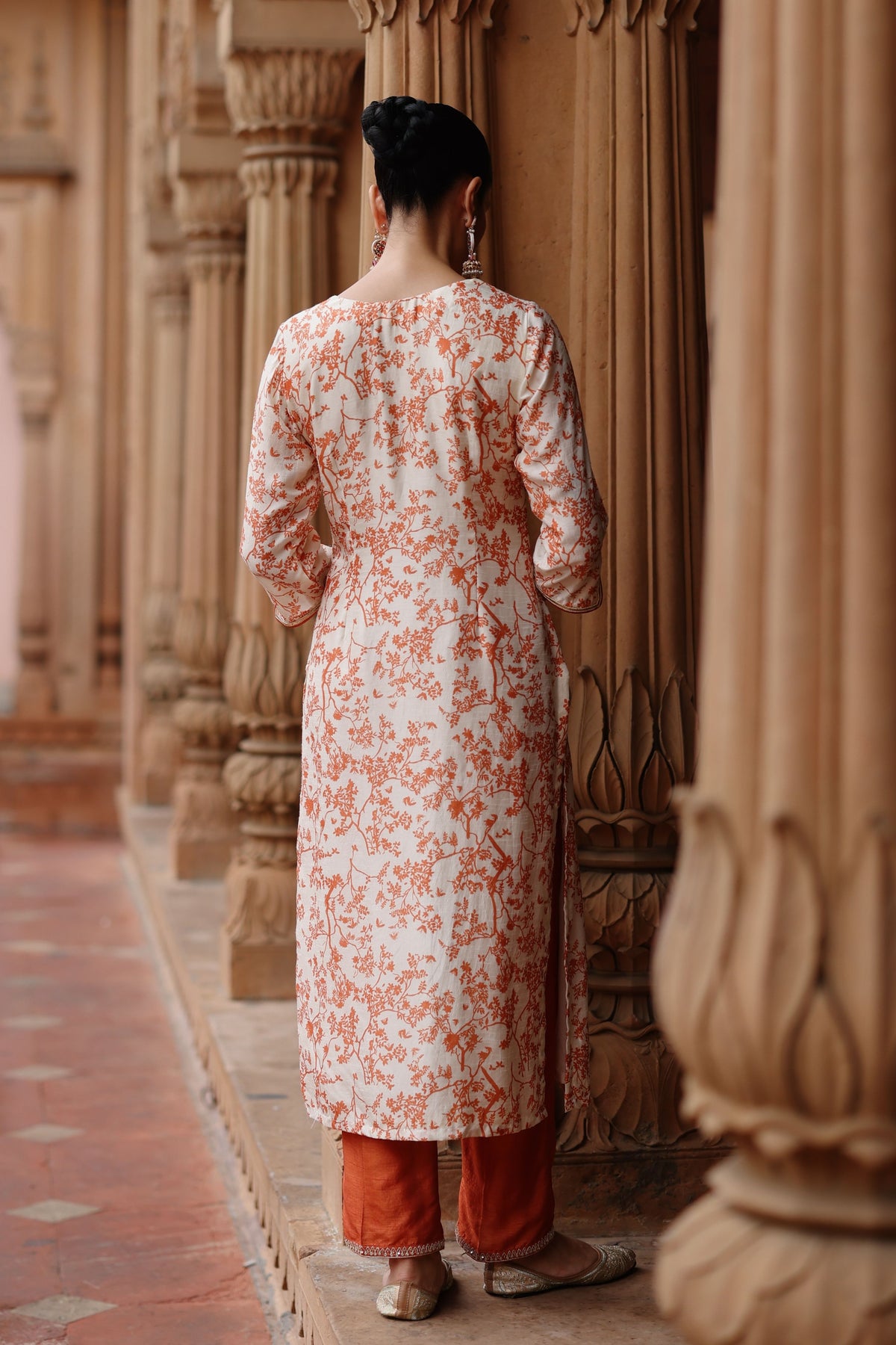 Orange Printed Kurta Set