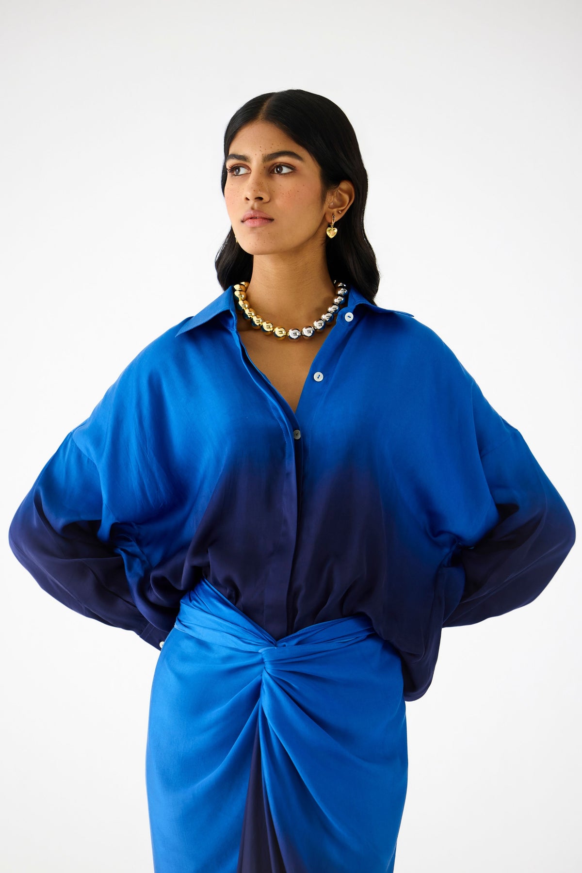 Royal Draped Shirt Dress