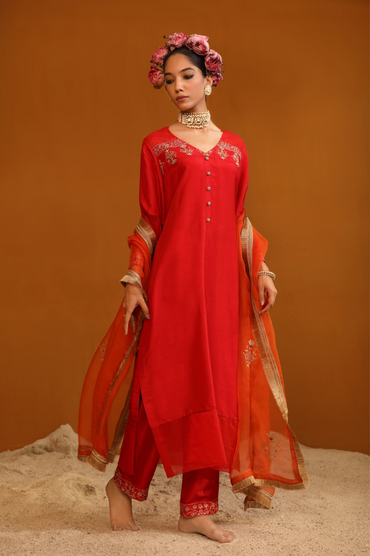 Zeenat Deep Red Kurta Set