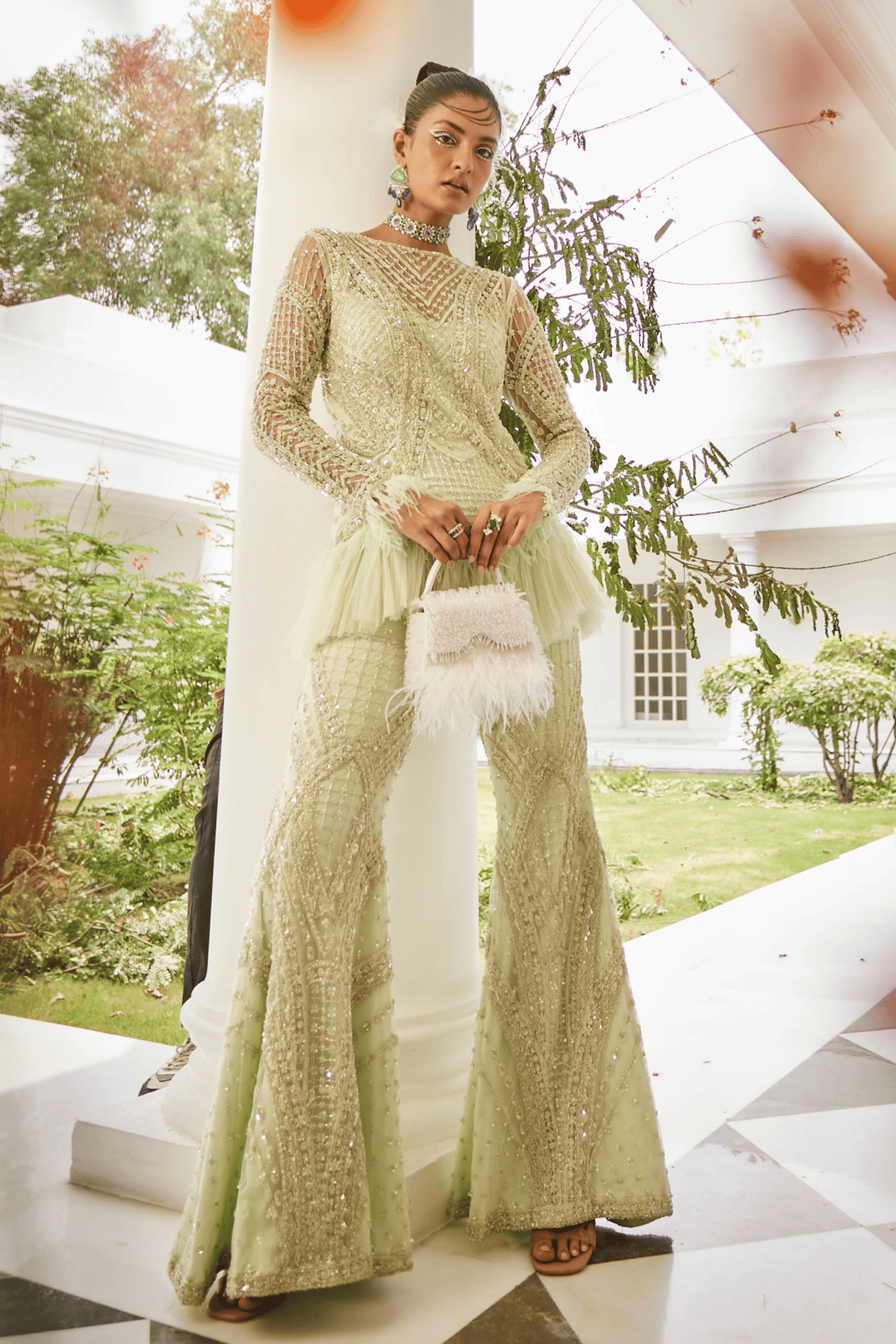 Lime Cream Sharara Set