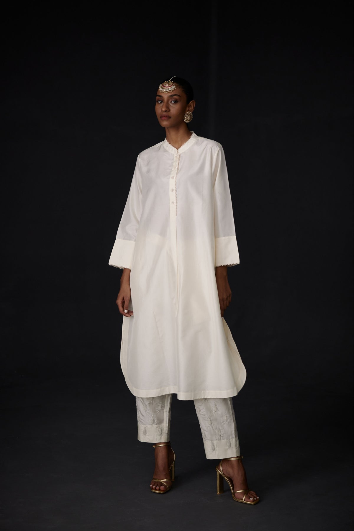 Ivory Embroidered Tunic &amp; Trouser Set