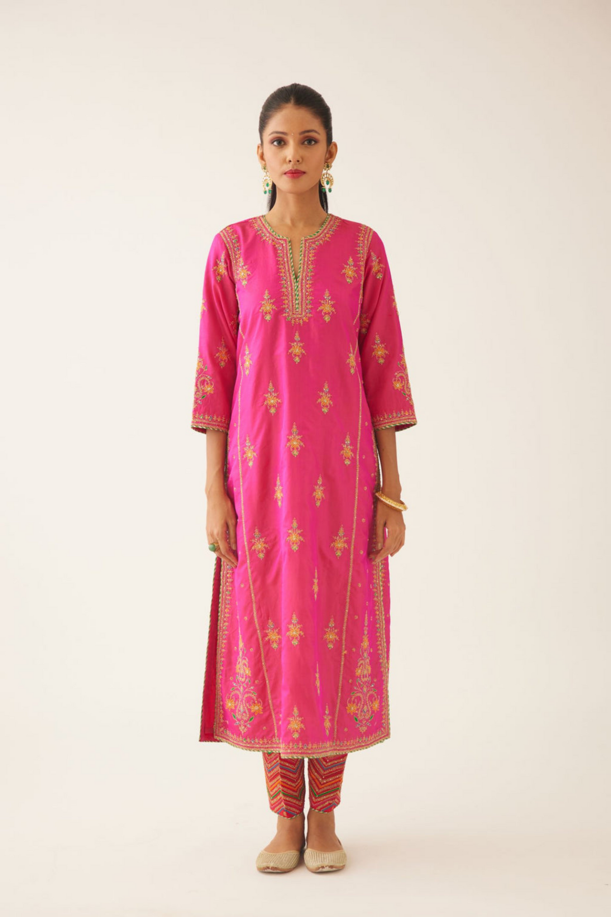 Raspberry Silk Kalidar Straight Kurta Set