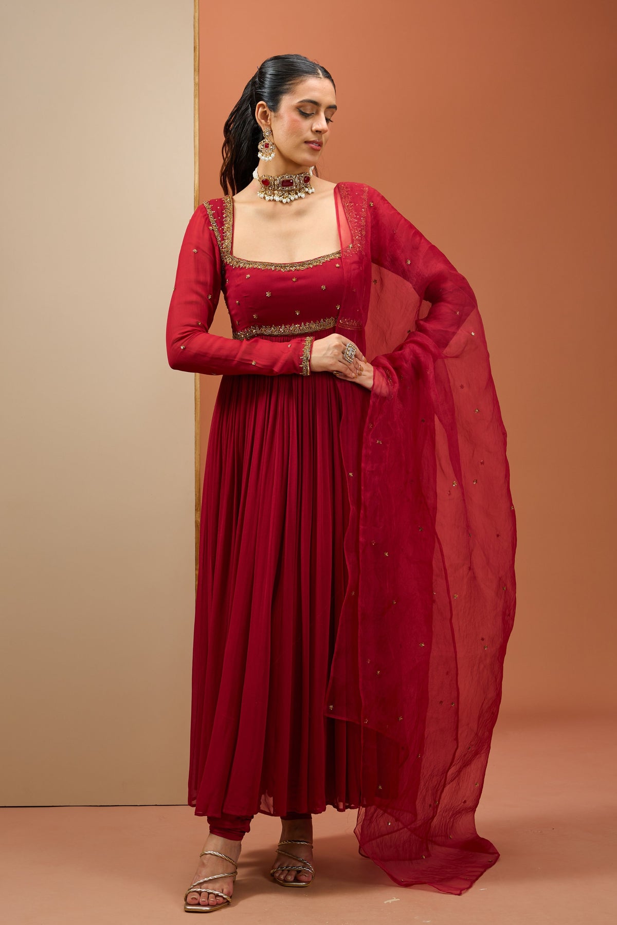 Mehroon Anarkali Set