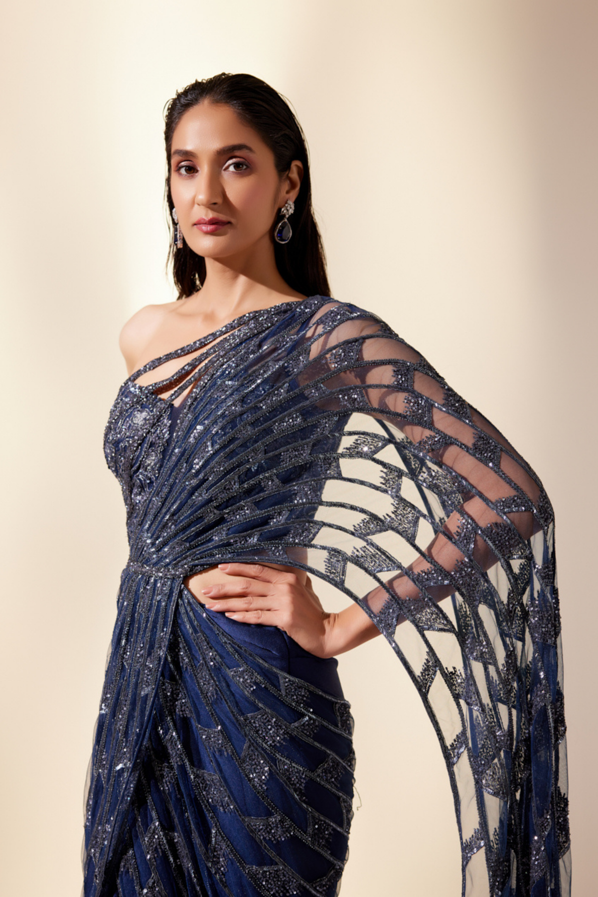 Midnight Blue Draped Drizzle Saree