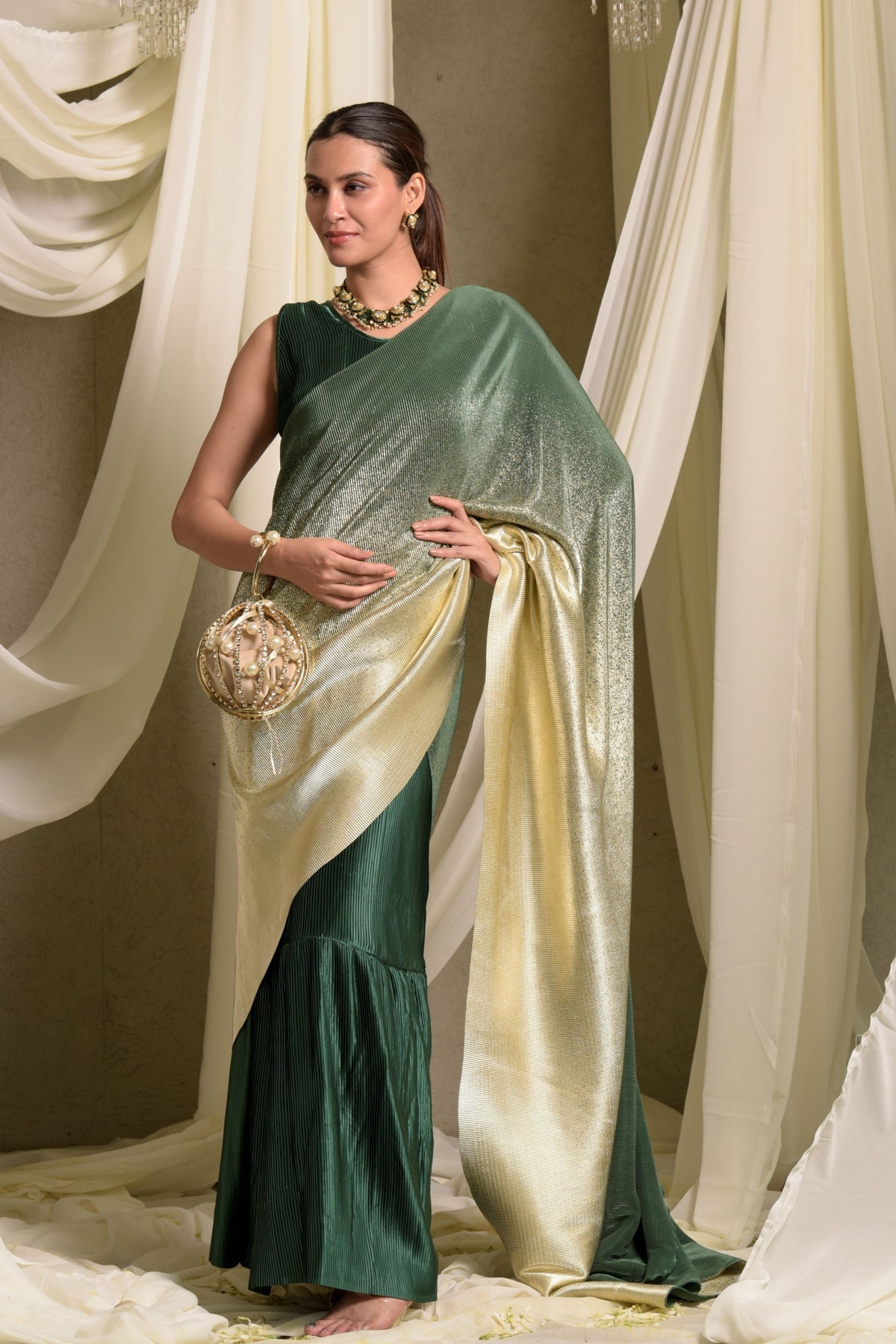 Green Idylic Adorned Gown Saree