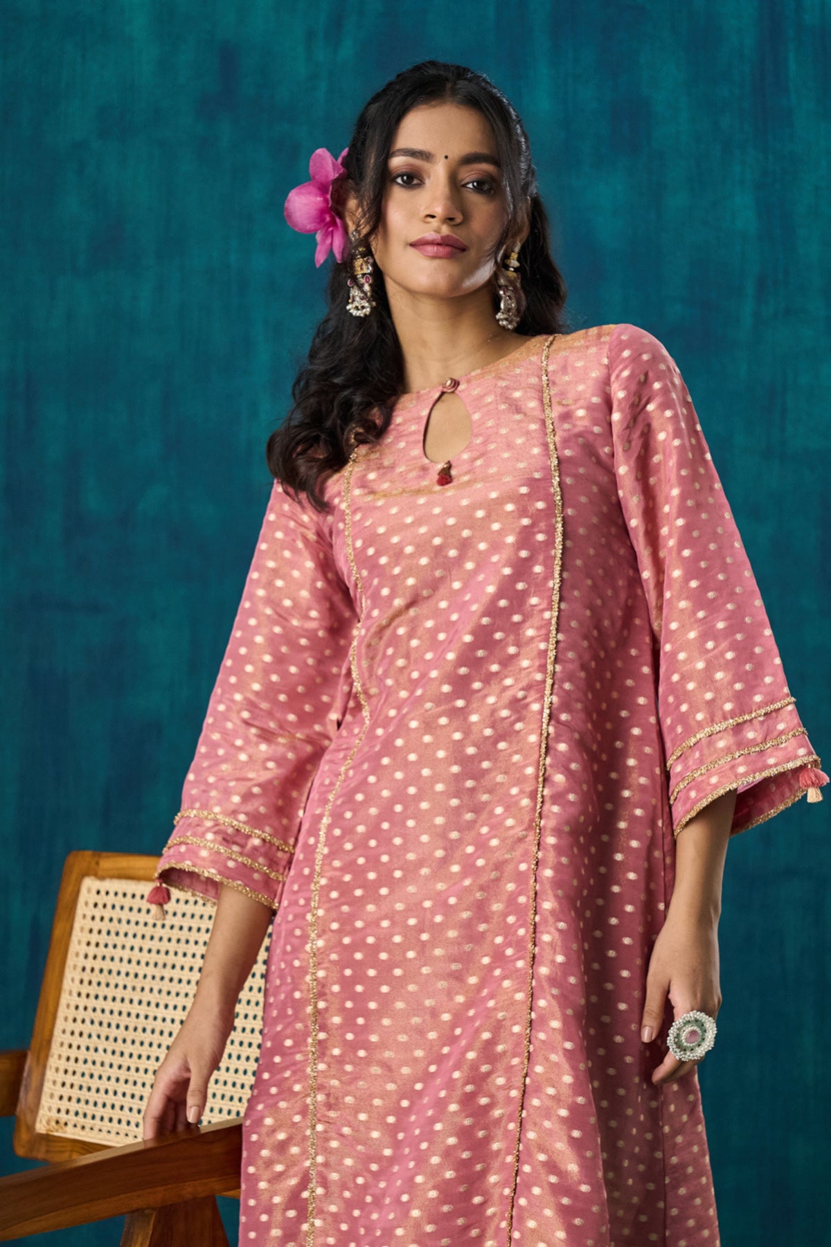 Pink Zari Booti Kurta Sets