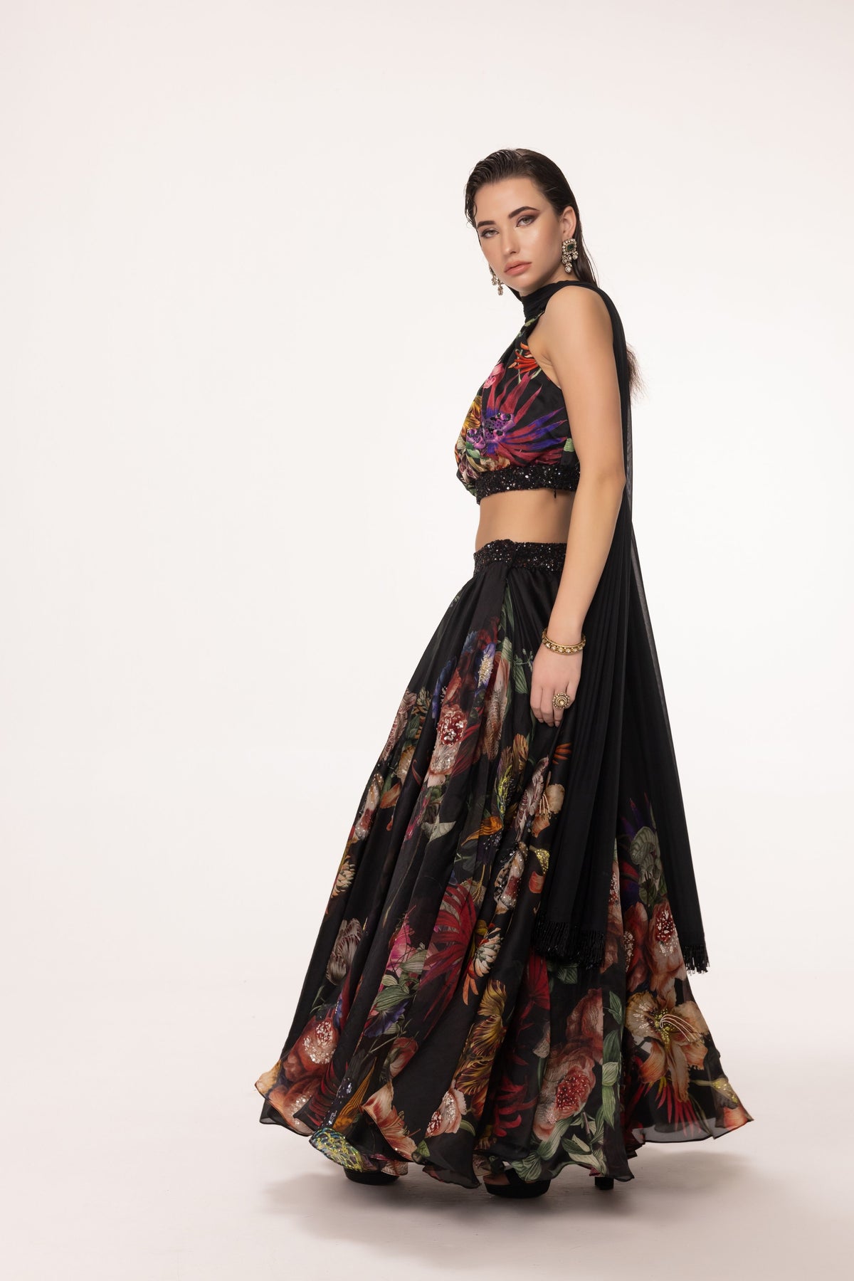 Black Halter Lehenga Set