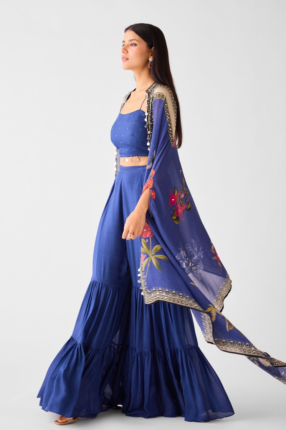 Blue Cape &amp; Sharara Set