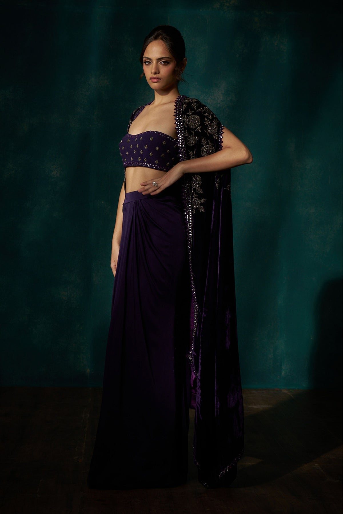 Purple Velvet Cape Set