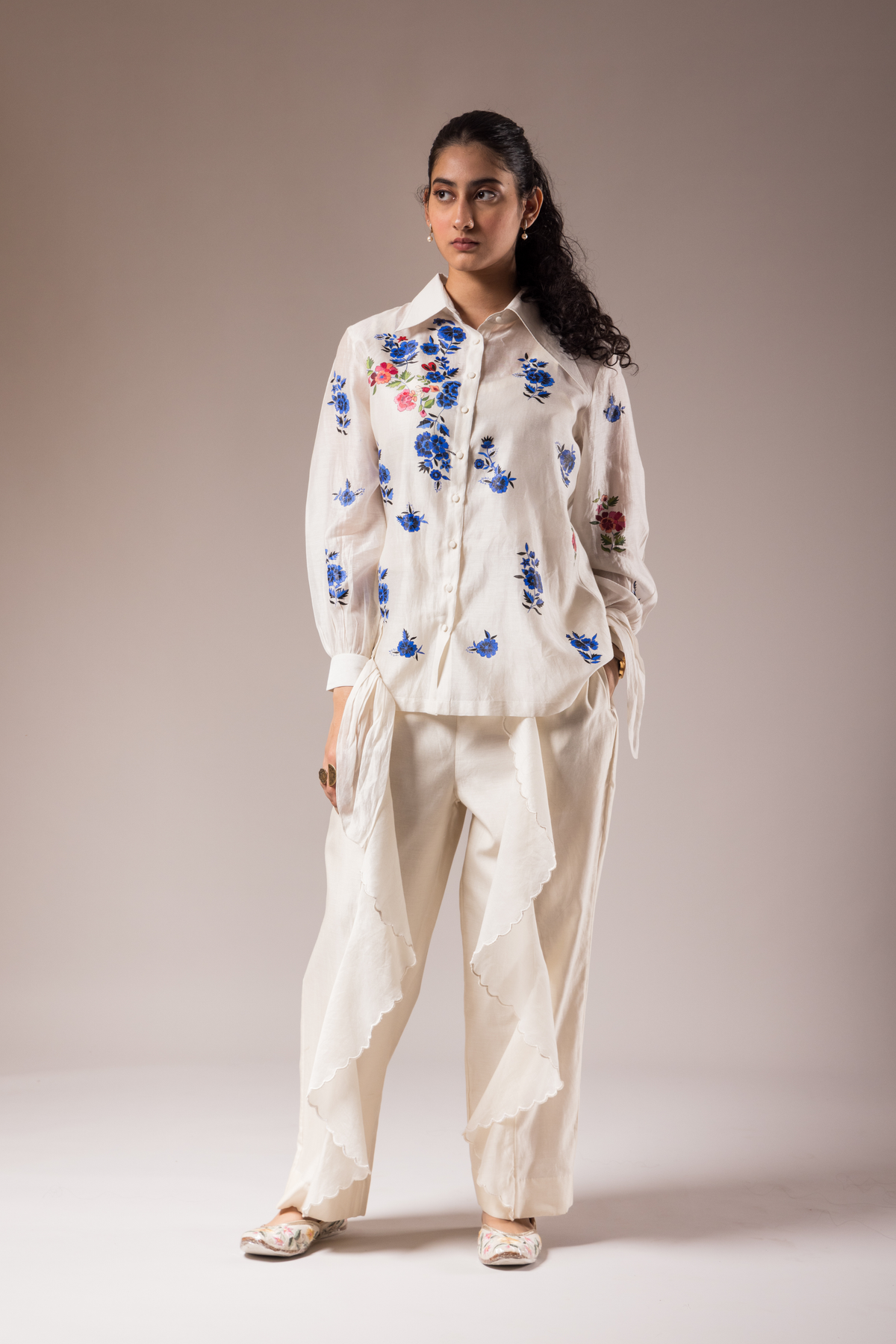 Ivory Shirt With Flared Pants