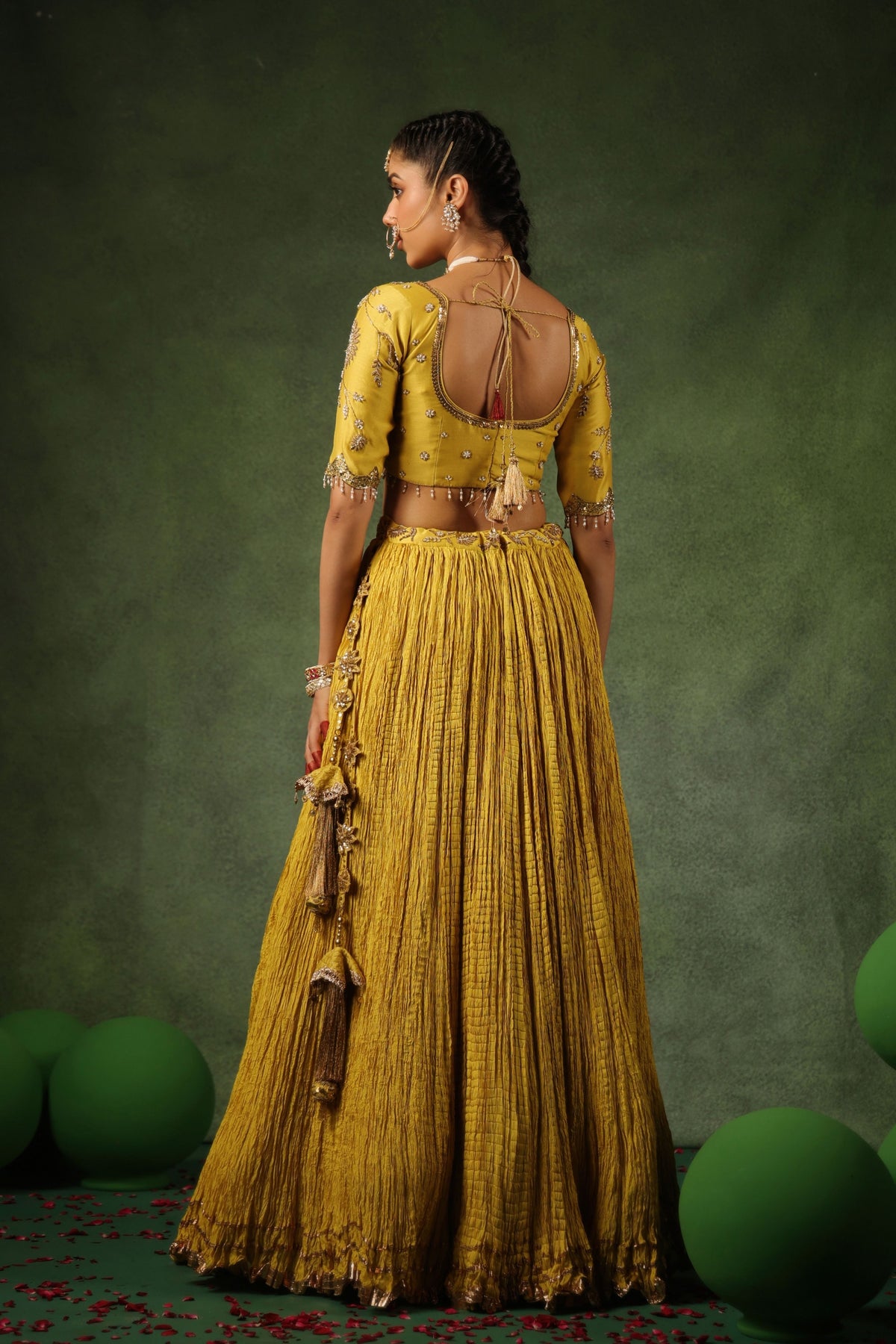 Yellow Zardosi Phool Lehenga Set