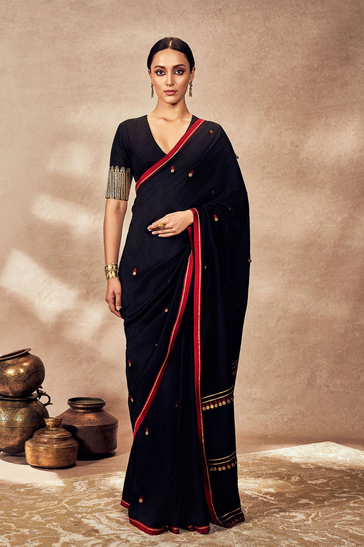 Black Coin Work Saree