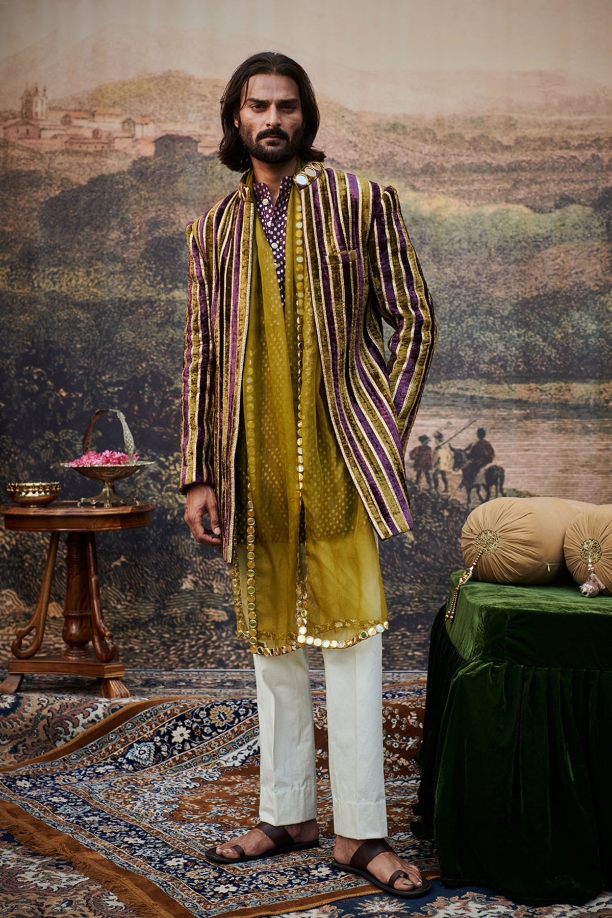 Varn-harit Makhmal Sherwani Set