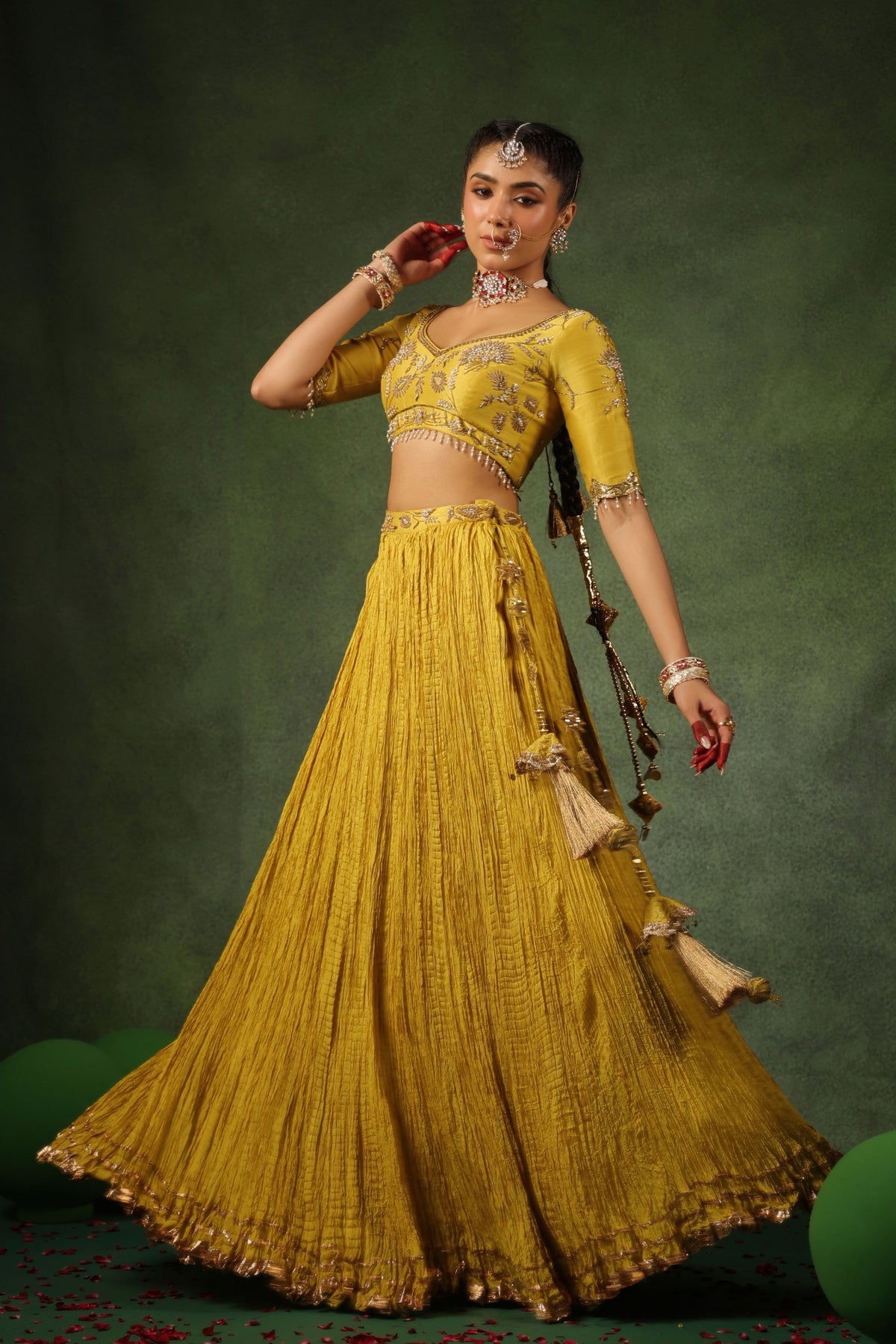 Yellow Zardosi Phool Lehenga Set