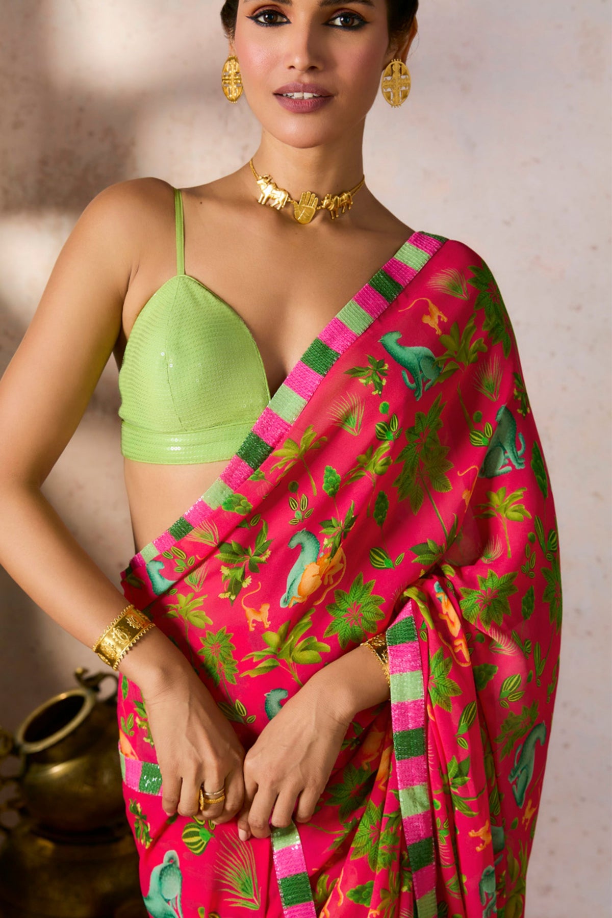 Pink Tropical Rhapsody Saree