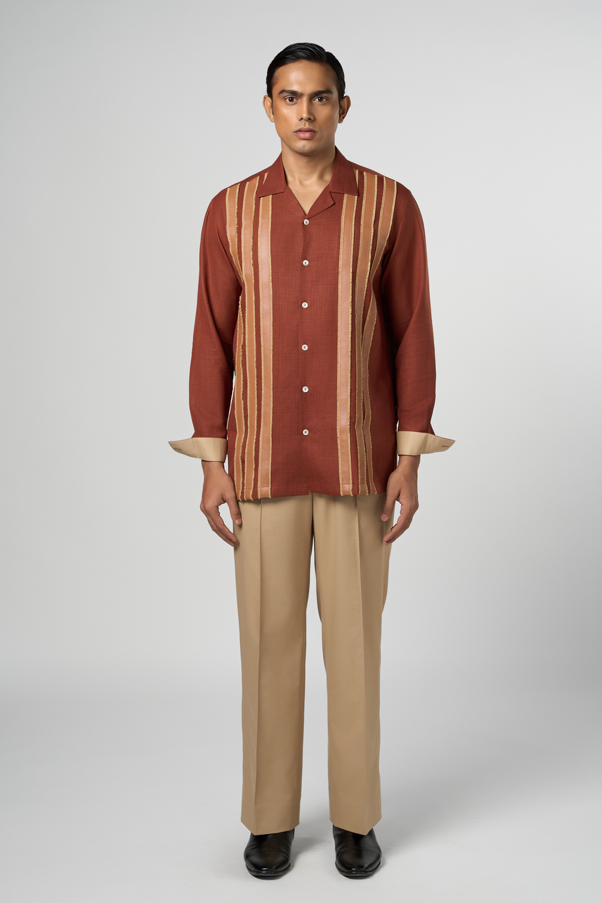 Leather Striped Rust Brown Shirt