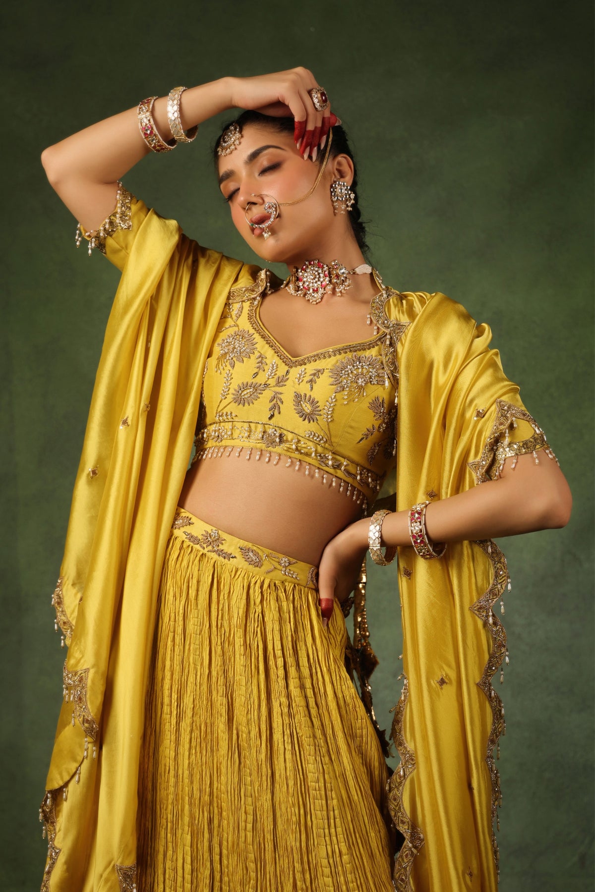 Yellow Zardosi Phool Lehenga Set