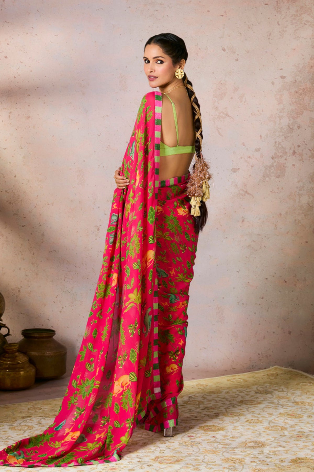 Pink Tropical Rhapsody Saree