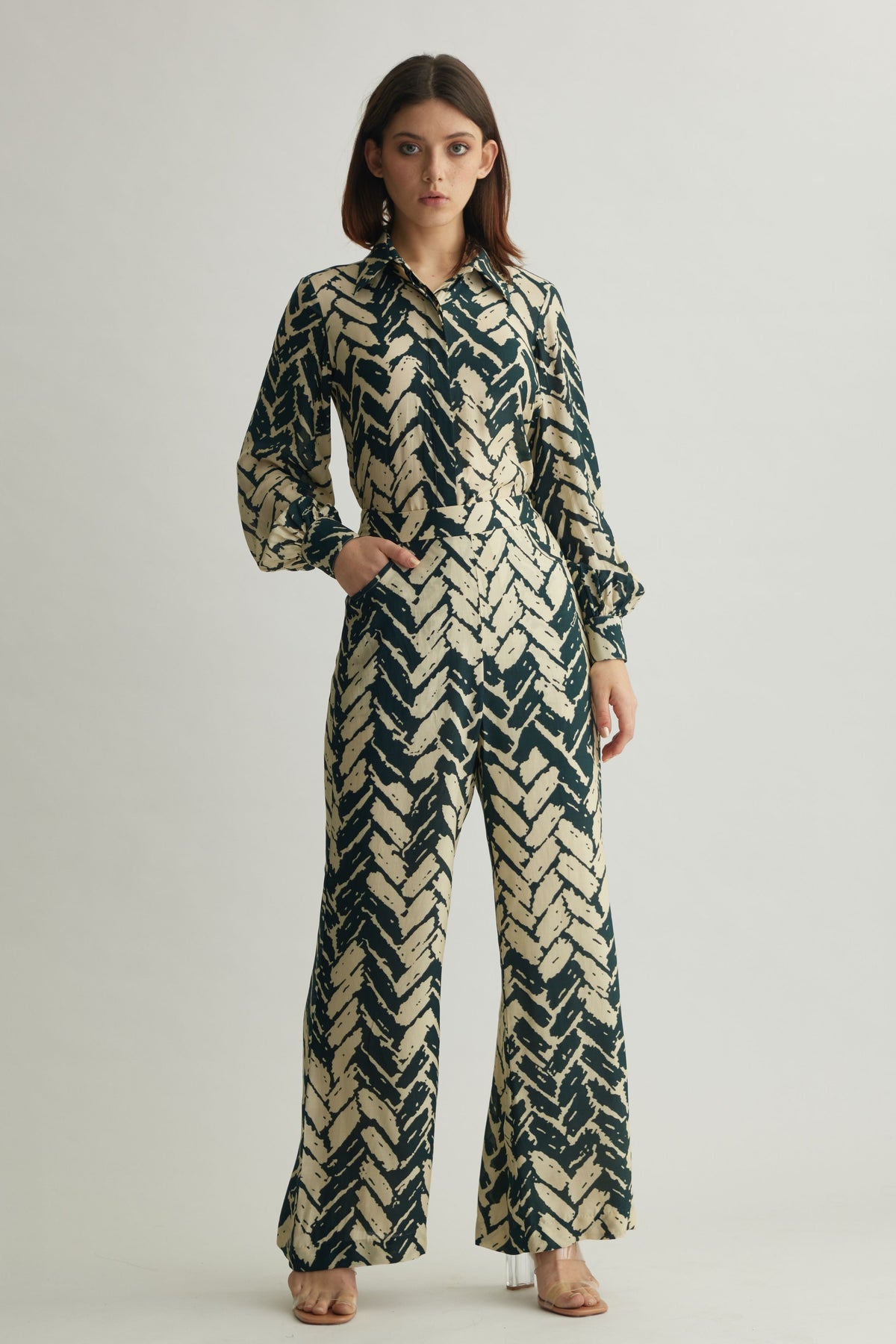 Green Chevron Print Pants