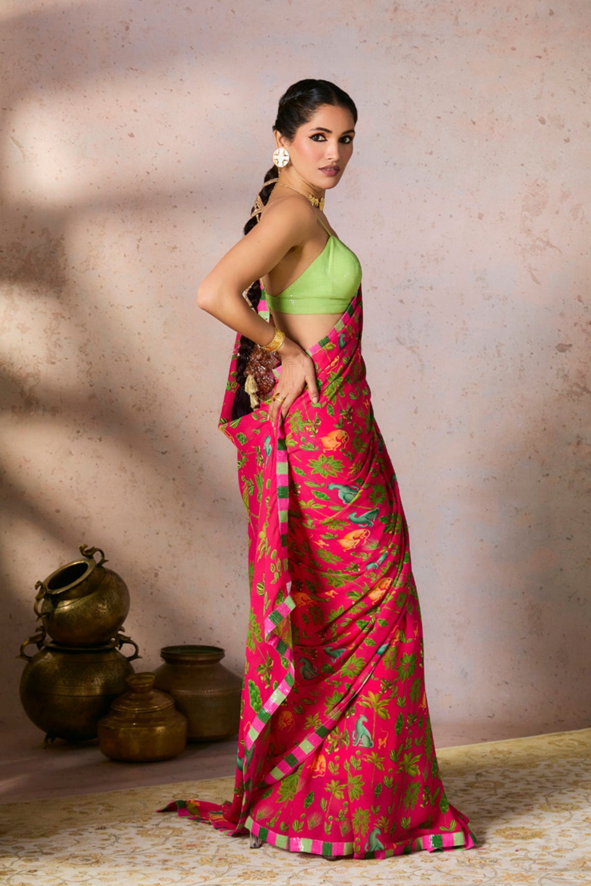 Pink Tropical Rhapsody Saree