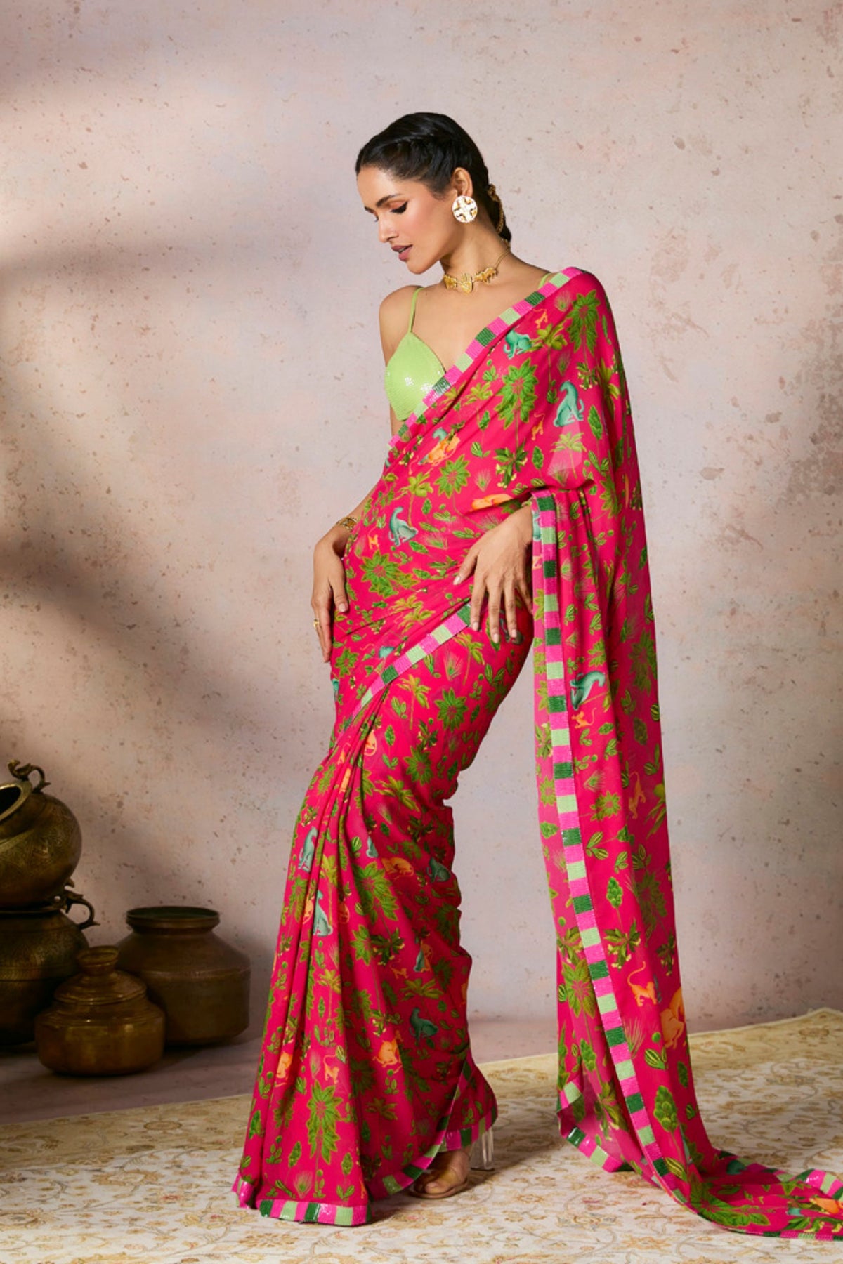 Pink Tropical Rhapsody Saree